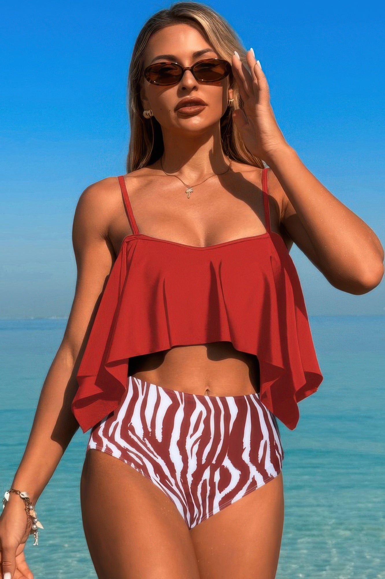 Ruffle Top High Waisted Bottom Tankini Swimsuit | by atgodanddesigns