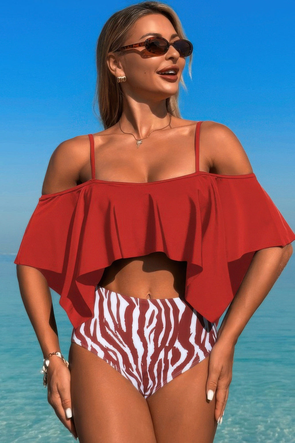 Ruffle Top High Waisted Bottom Tankini Swimsuit | by atgodanddesigns