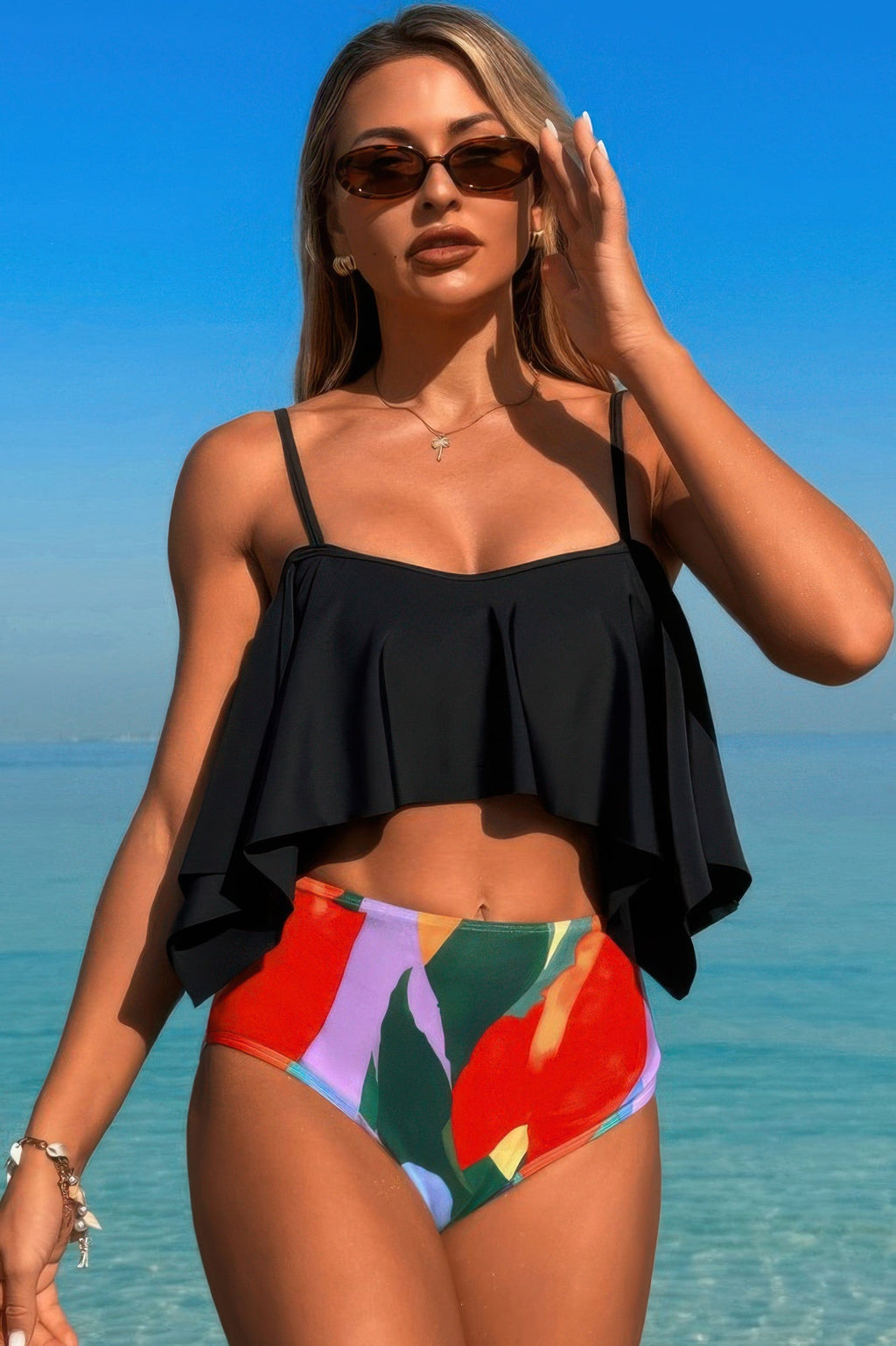 Ruffle Top High Waisted Bottom Tankini Swimsuit | by atgodanddesigns