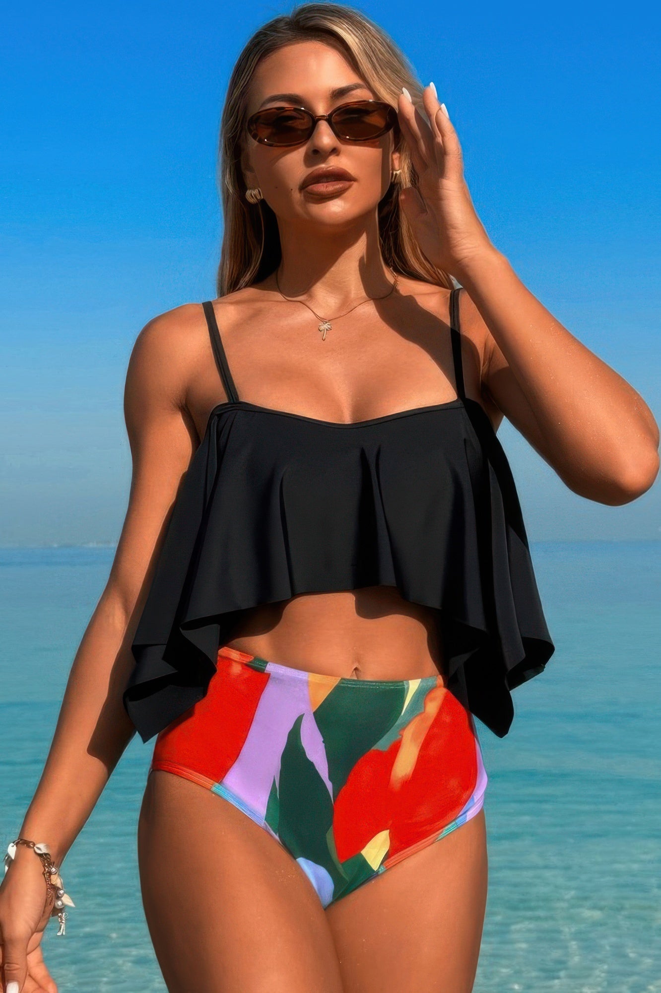 Ruffle Top High Waisted Bottom Tankini Swimsuit | by atgodanddesigns