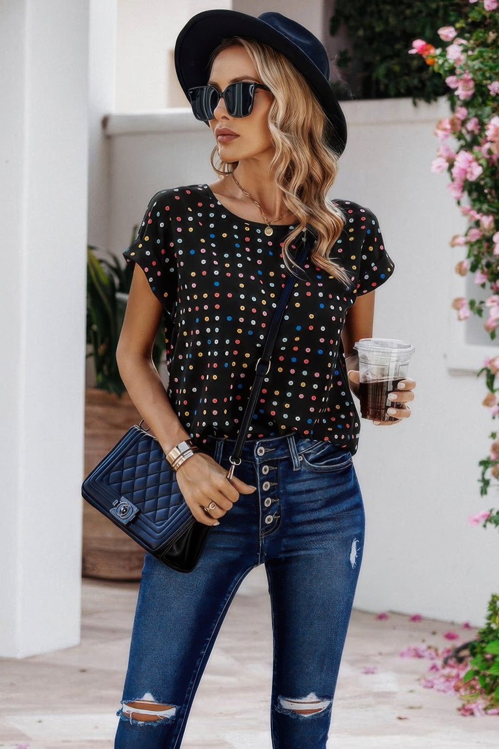 Scoop Neck Polka Dot Batwing Sleeve Blouse | by atgodanddesigns