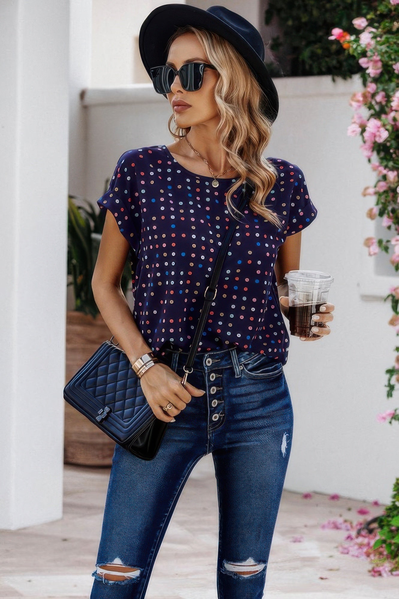 Scoop Neck Polka Dot Batwing Sleeve Blouse | by atgodanddesigns