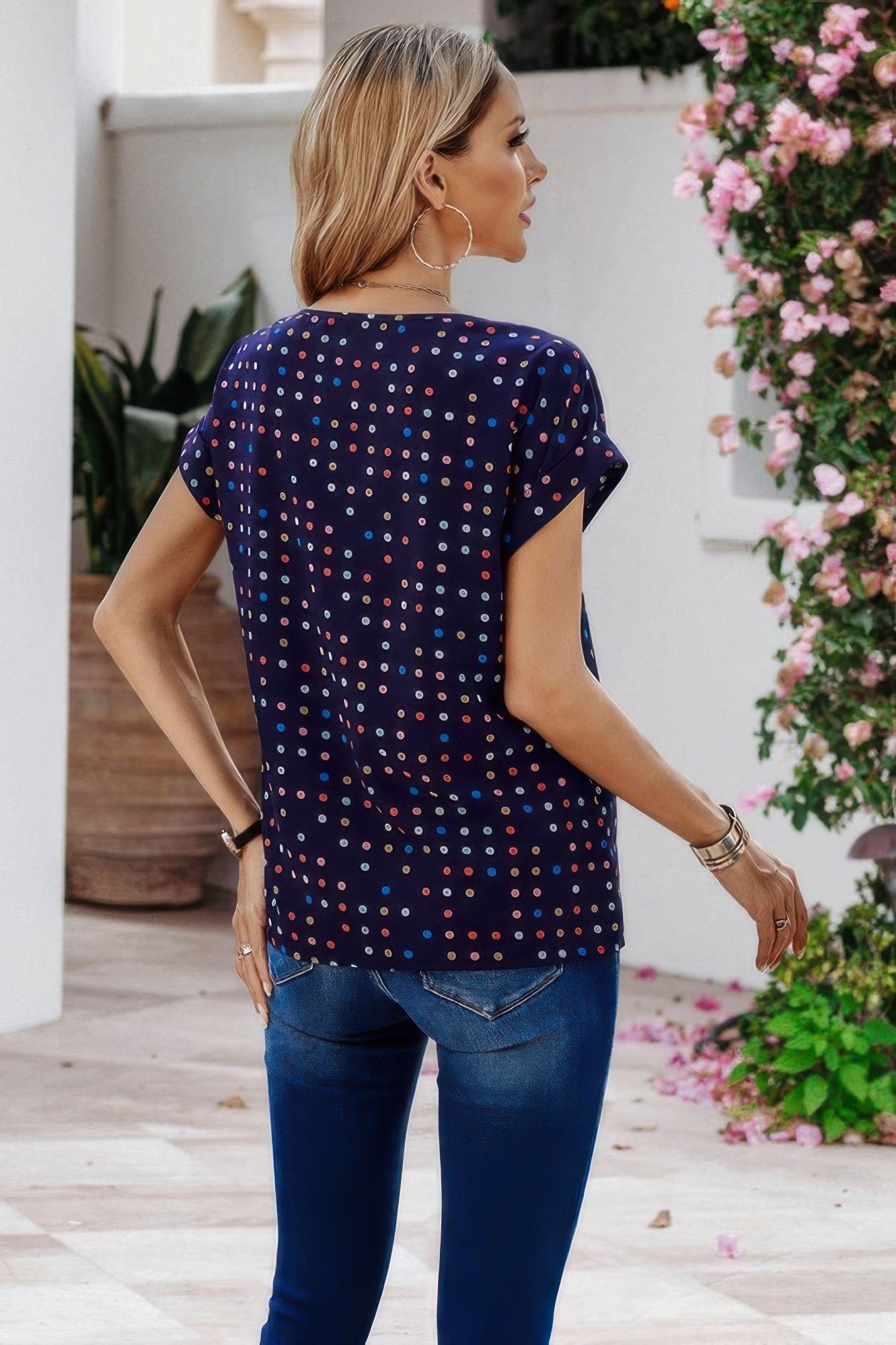 Scoop Neck Polka Dot Batwing Sleeve Blouse | by atgodanddesigns