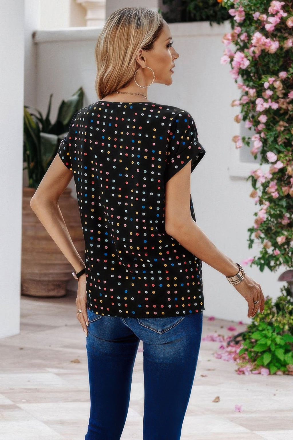 Scoop Neck Polka Dot Batwing Sleeve Blouse | by atgodanddesigns