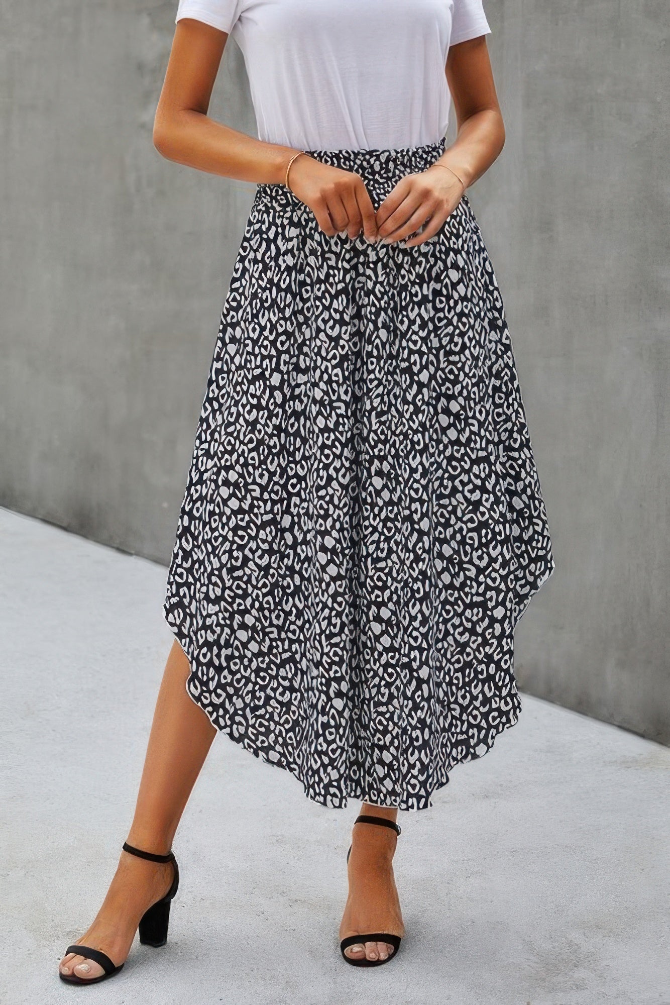 Shirred Waist Asymmetrical Hem Flared Skirt | by atgodanddesigns