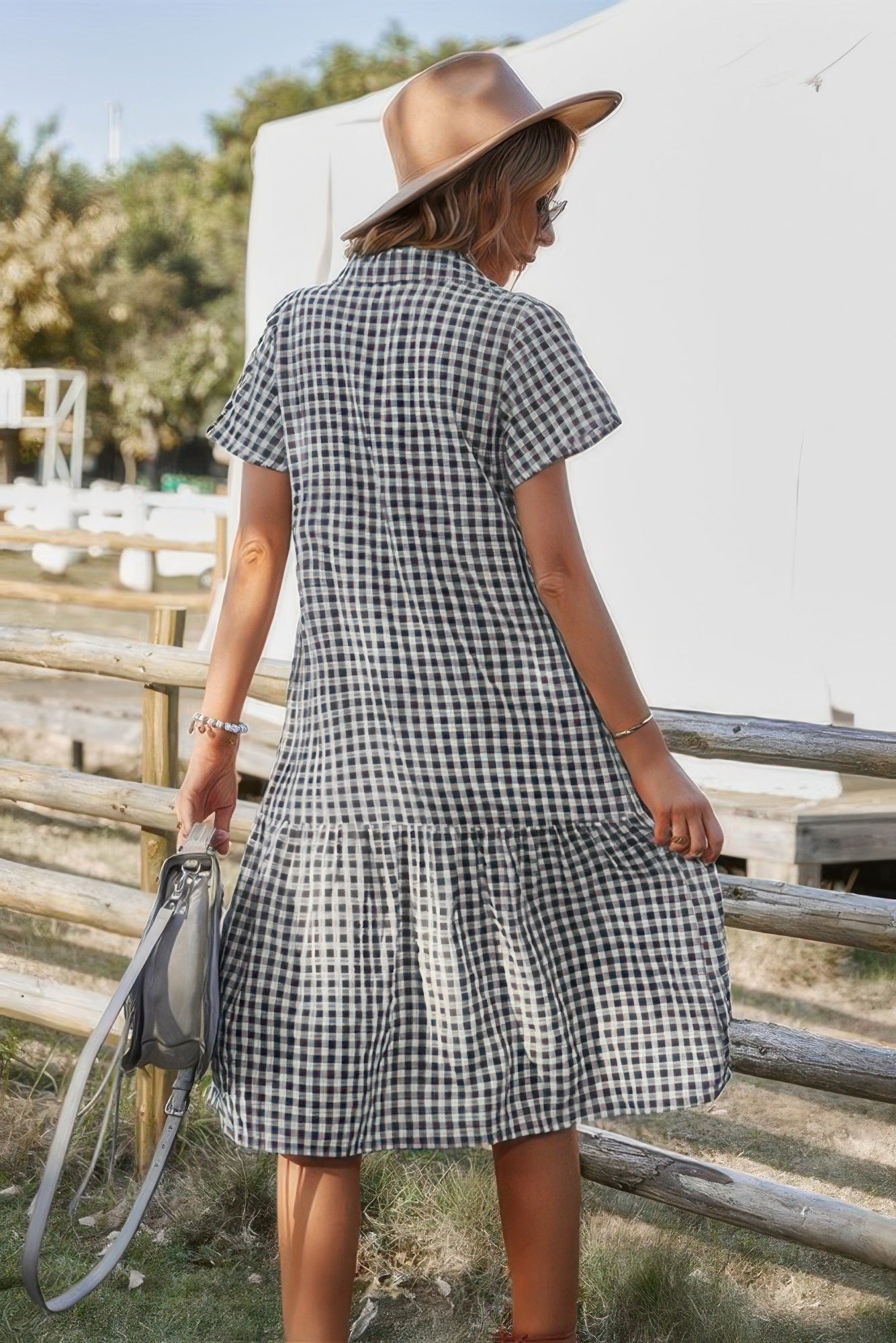 Short Sleeve Plaid Button Midi Dress | by atgodanddesigns