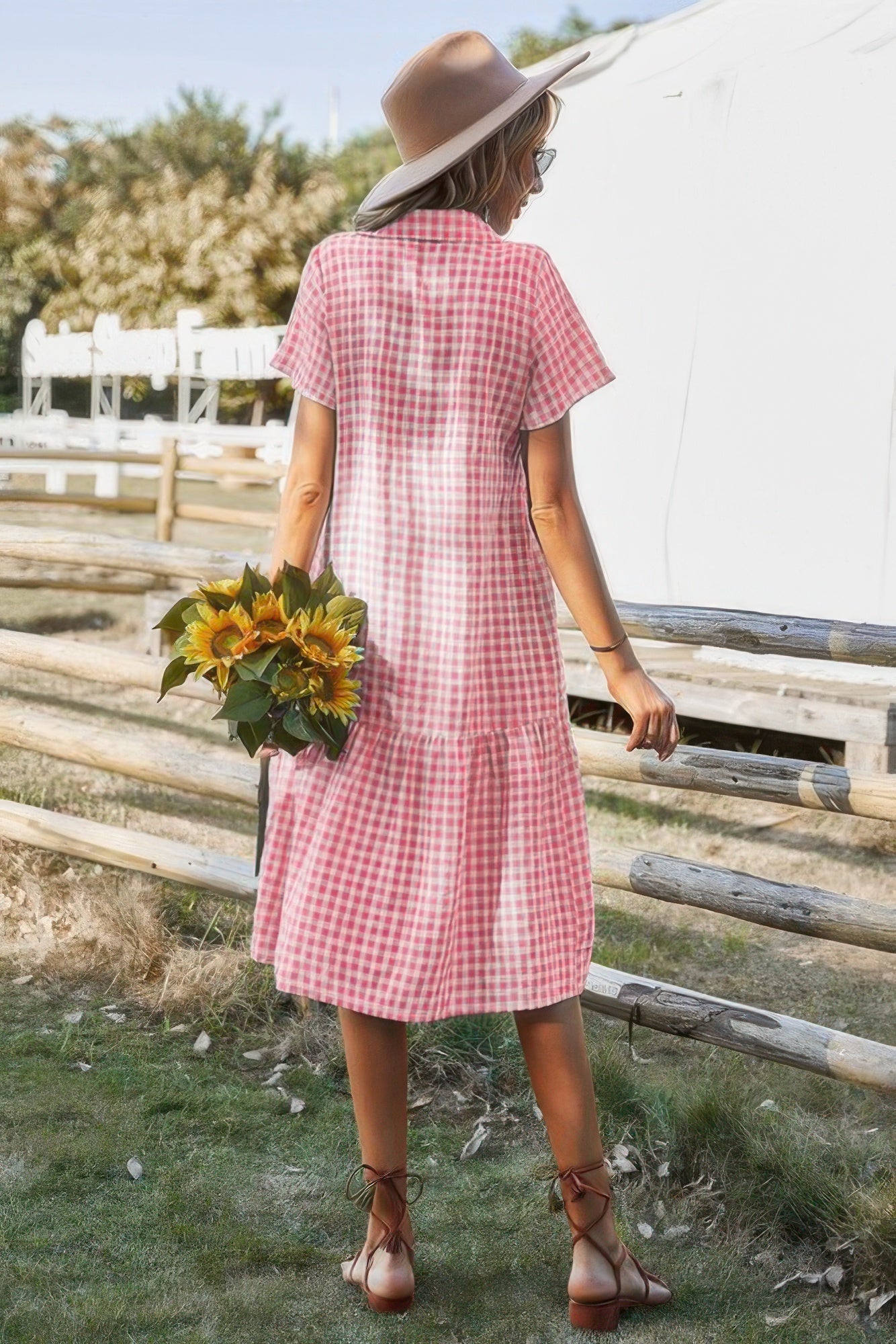 Short Sleeve Plaid Button Midi Dress | by atgodanddesigns
