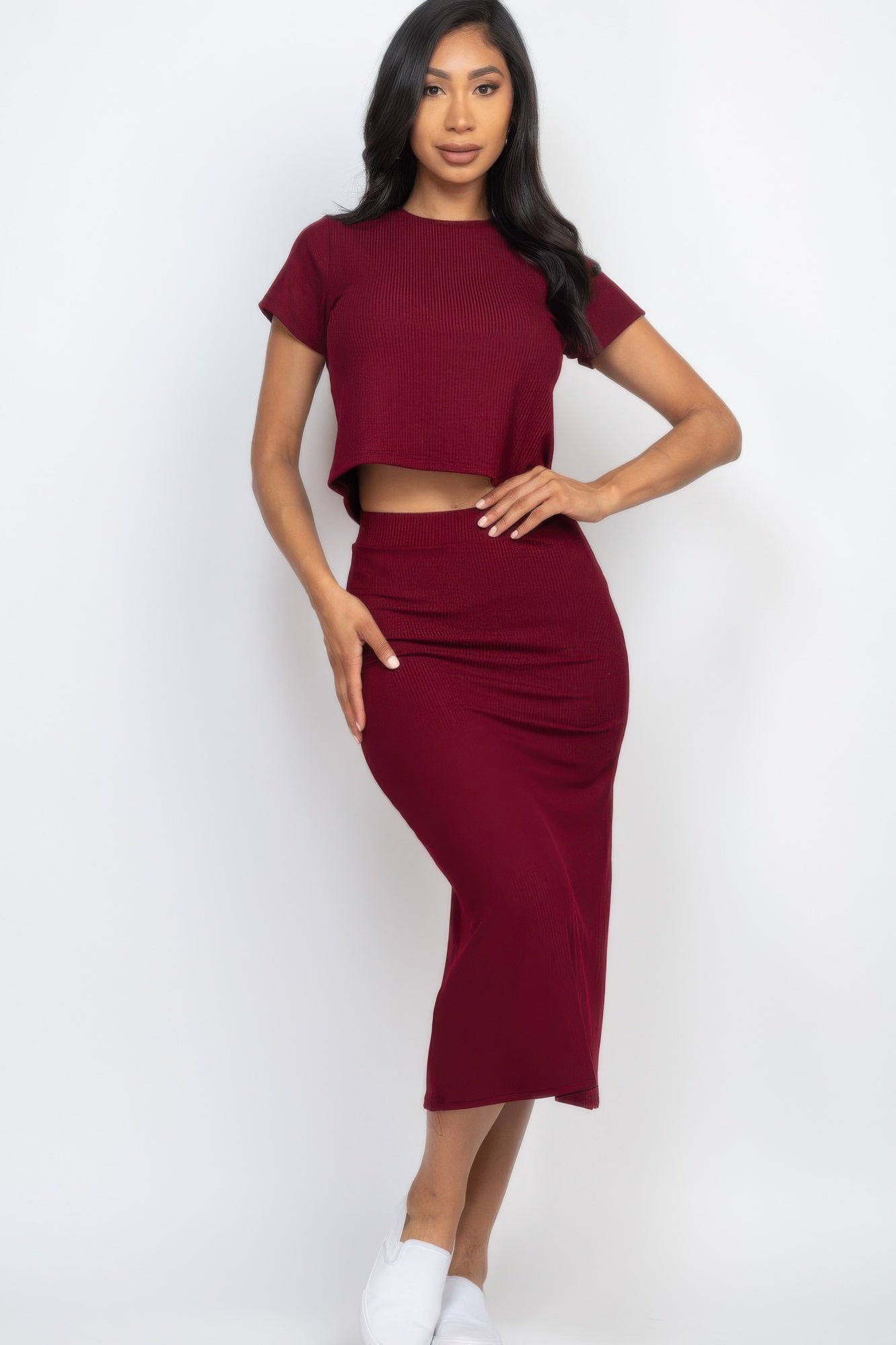 Short Sleeve Ribbed Top & Midi Skirt Se | by atgodanddesigns