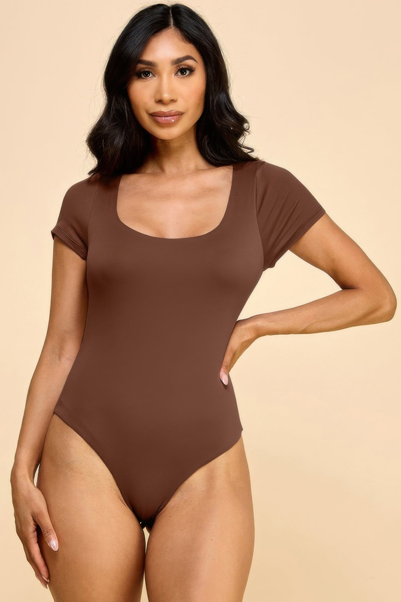 Short Sleeve Scoop Neck Double Layered Bodysuit | by atgodanddesigns