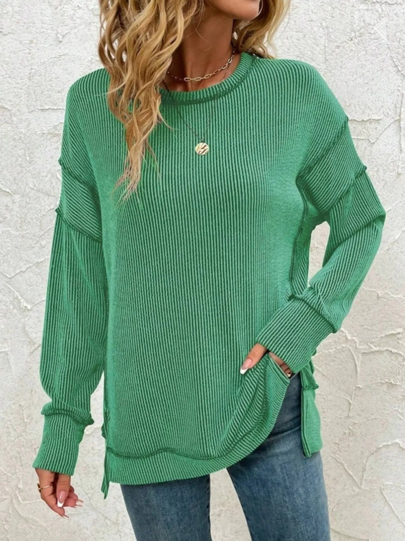 Side Slit Round Neck Dropped Shoulder Sweatshirt | by atgodanddesigns