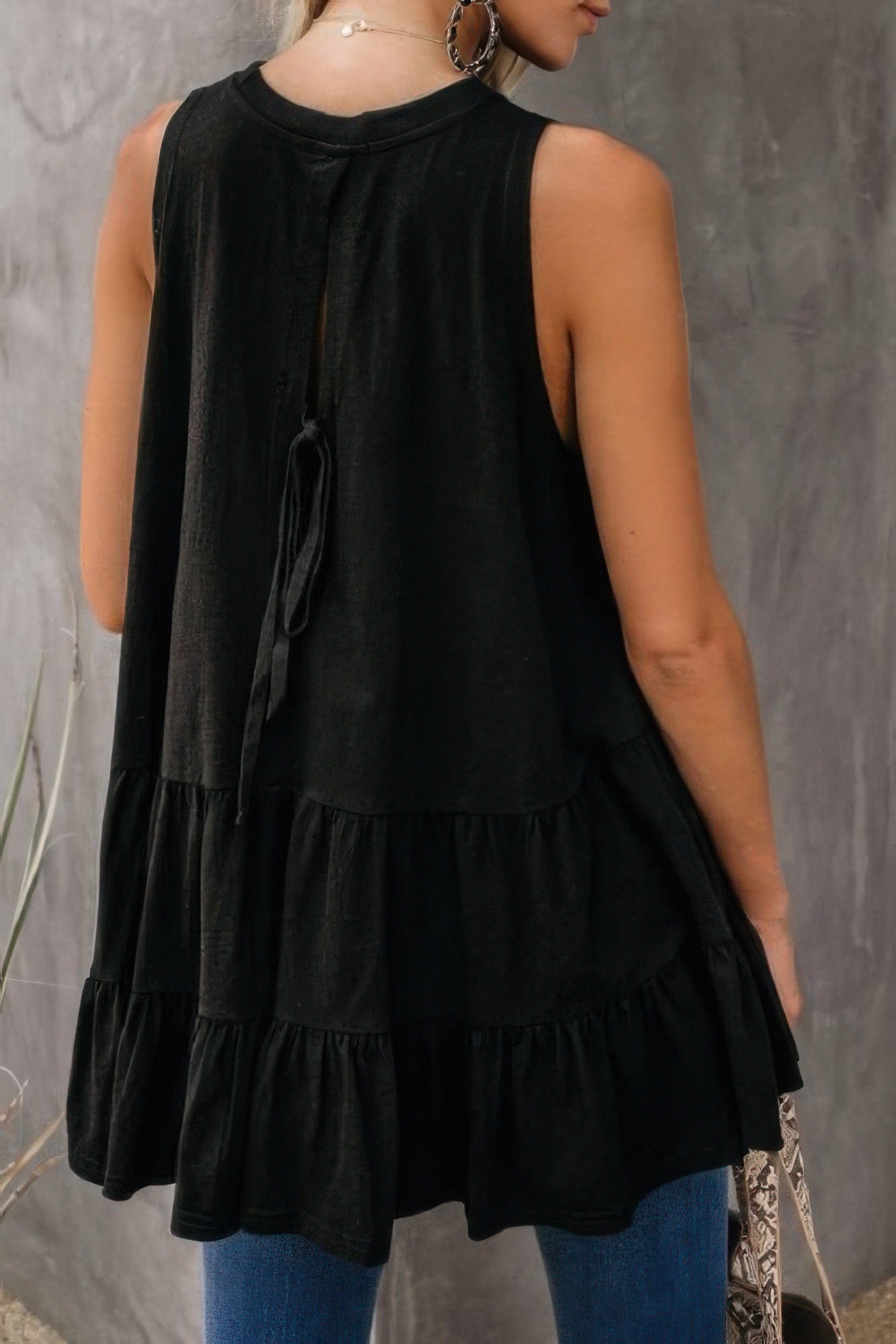 Sleeveless Loose Ruffle Hem Flared Tunic Top | by atgodanddesigns