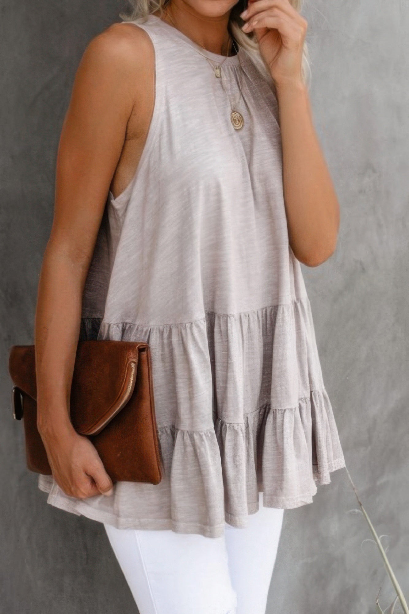 Sleeveless Loose Ruffle Hem Flared Tunic Top | by atgodanddesigns