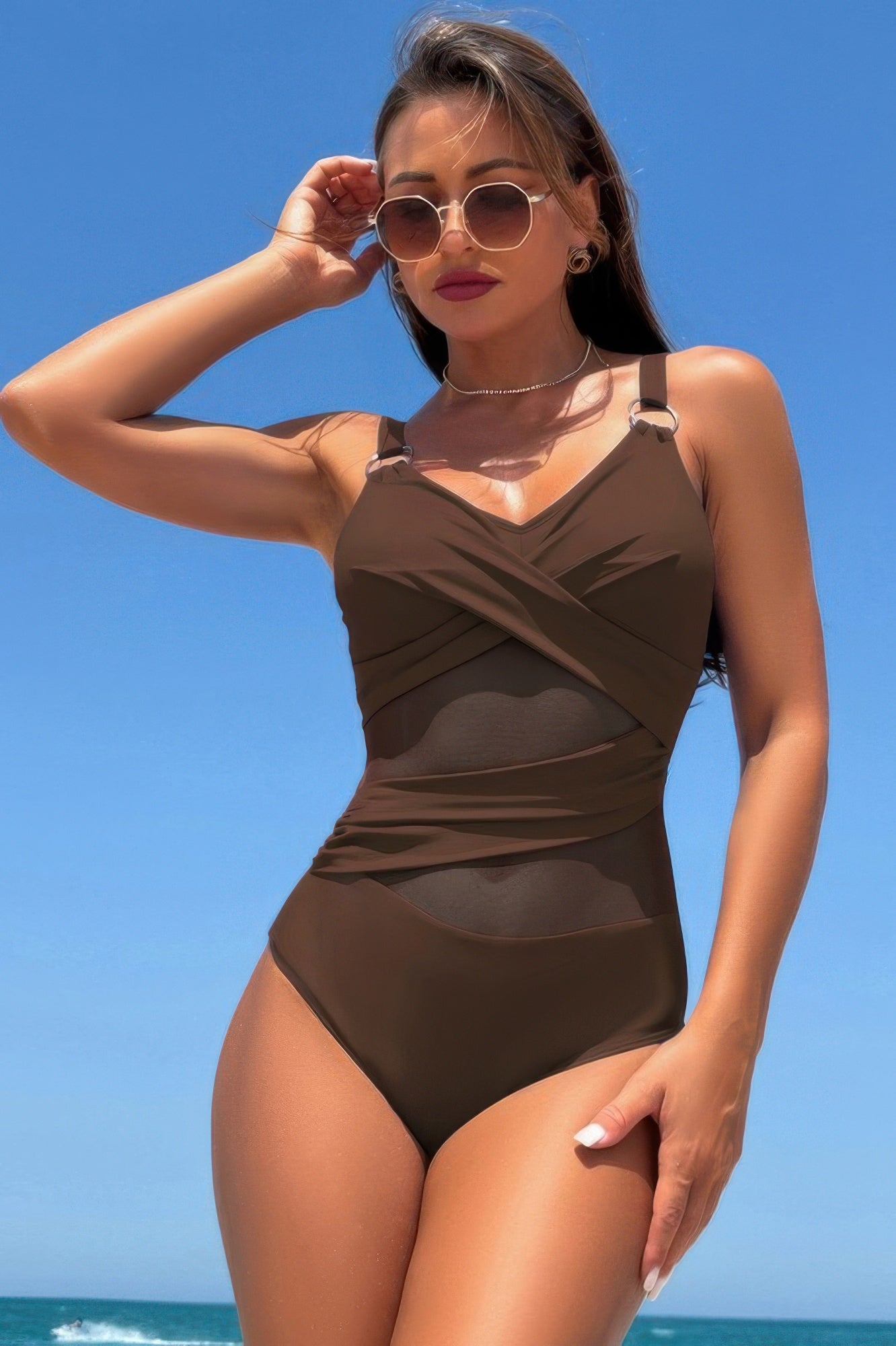 Sleeveless One Piece Cross Lace V Neck Swimsuit | by atgodanddesigns