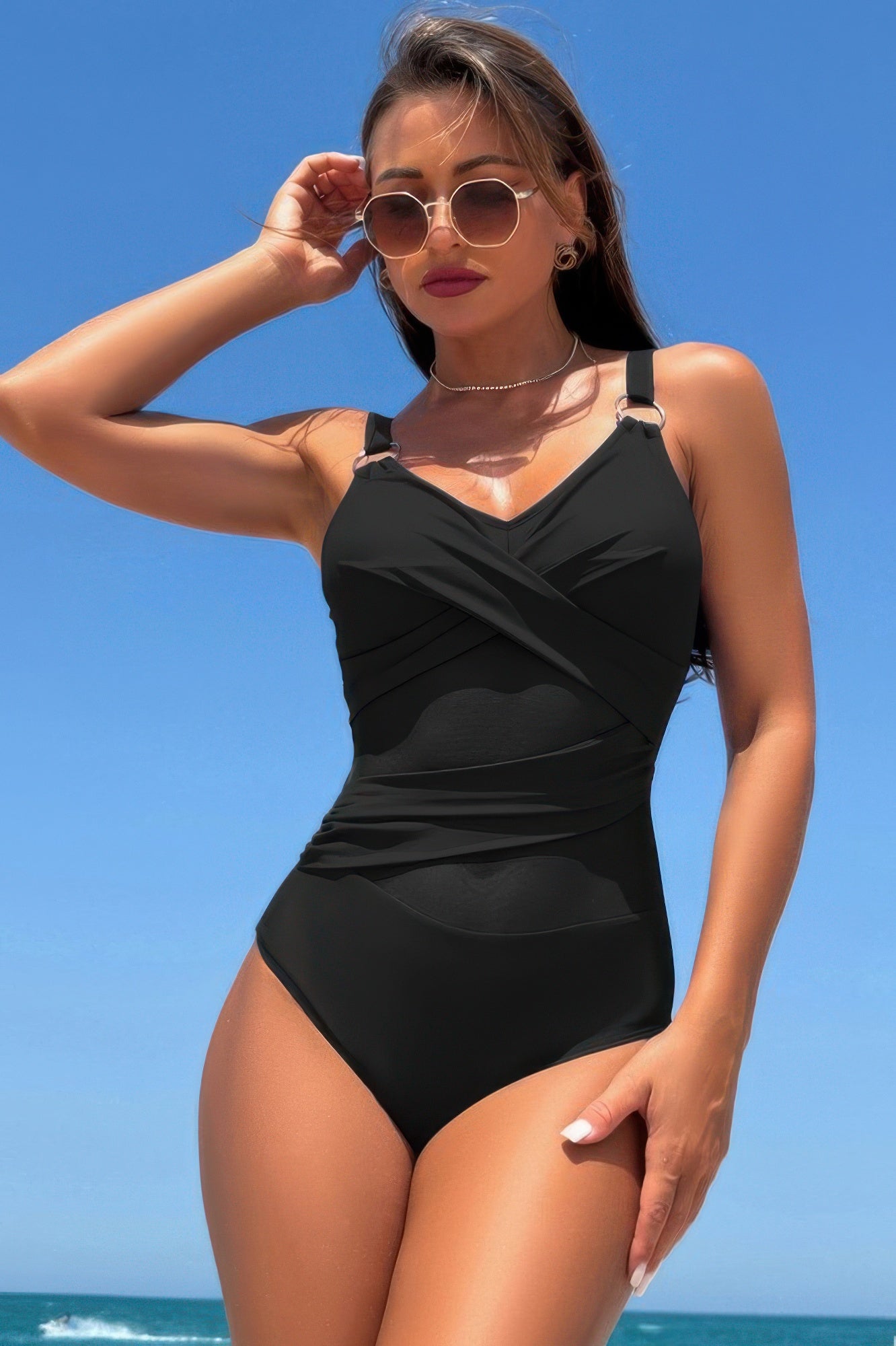 Sleeveless One Piece Cross Lace V Neck Swimsuit | by atgodanddesigns