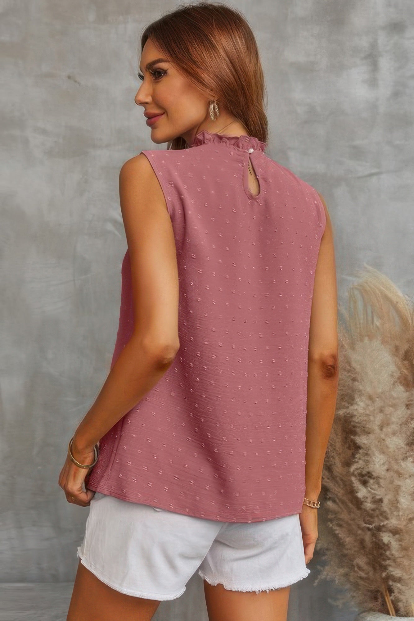 Sleeveless Swiss Dot Ruched Loose Fit Blouse | by atgodanddesigns