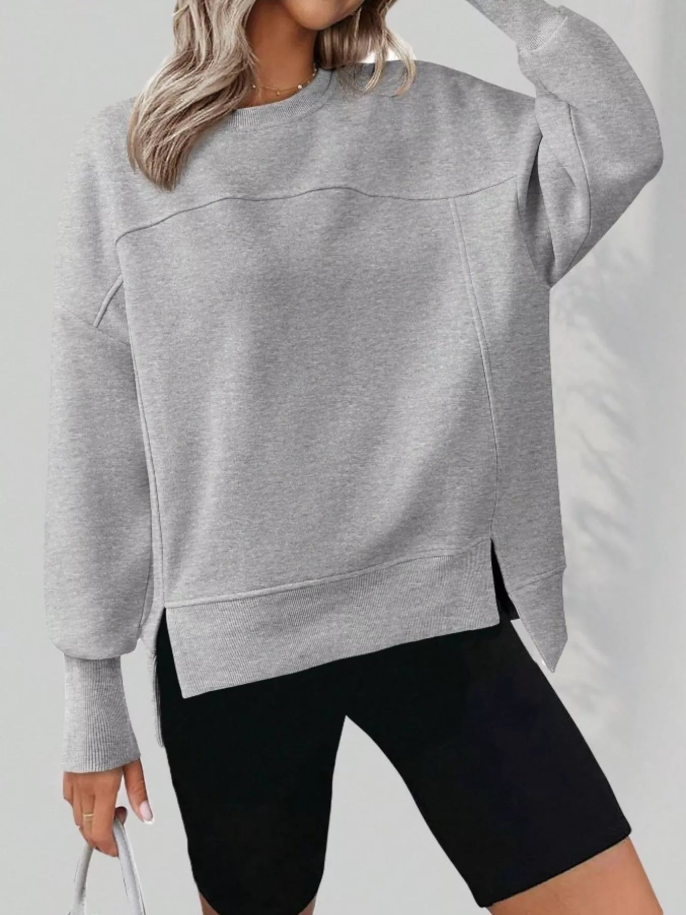 Slit Round Neck Dropped Shoulder Sweatshirt | by atgodanddesigns
