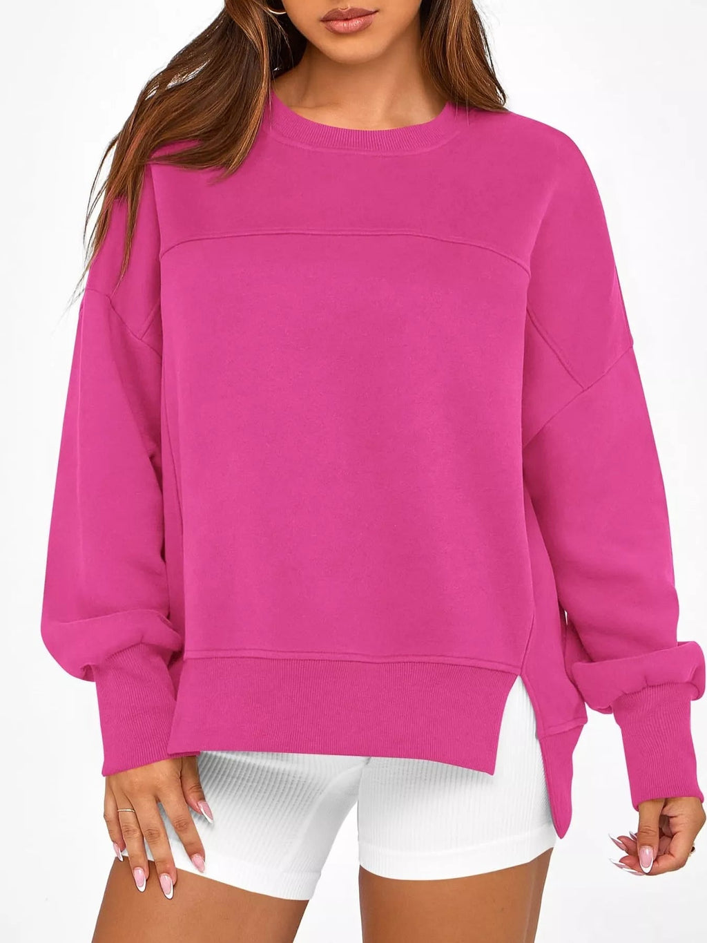 Slit Round Neck Dropped Shoulder Sweatshirt | by atgodanddesigns