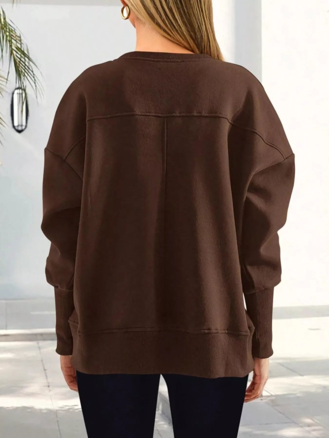 Slit Round Neck Dropped Shoulder Sweatshirt | by atgodanddesigns