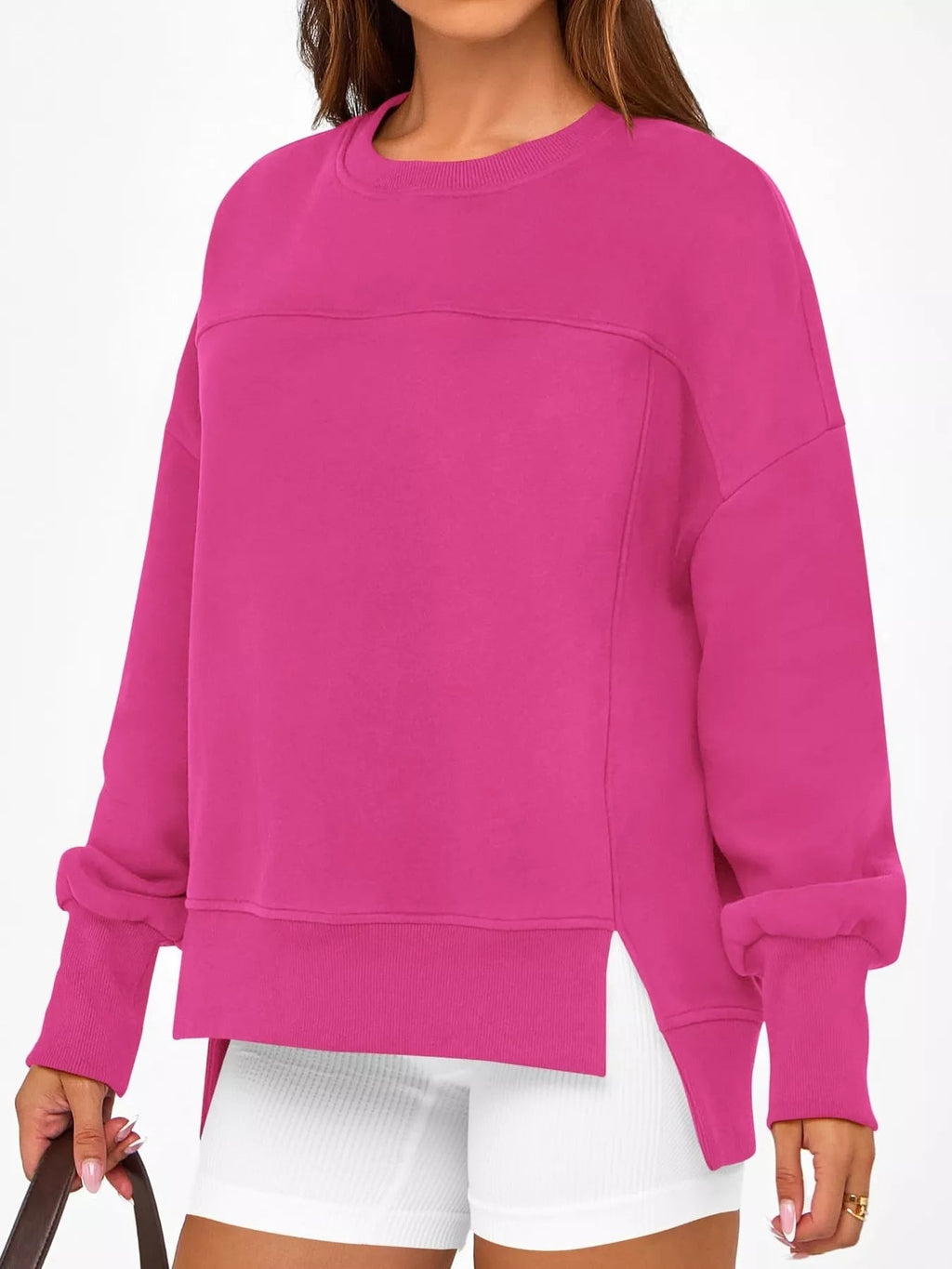 Slit Round Neck Dropped Shoulder Sweatshirt | by atgodanddesigns