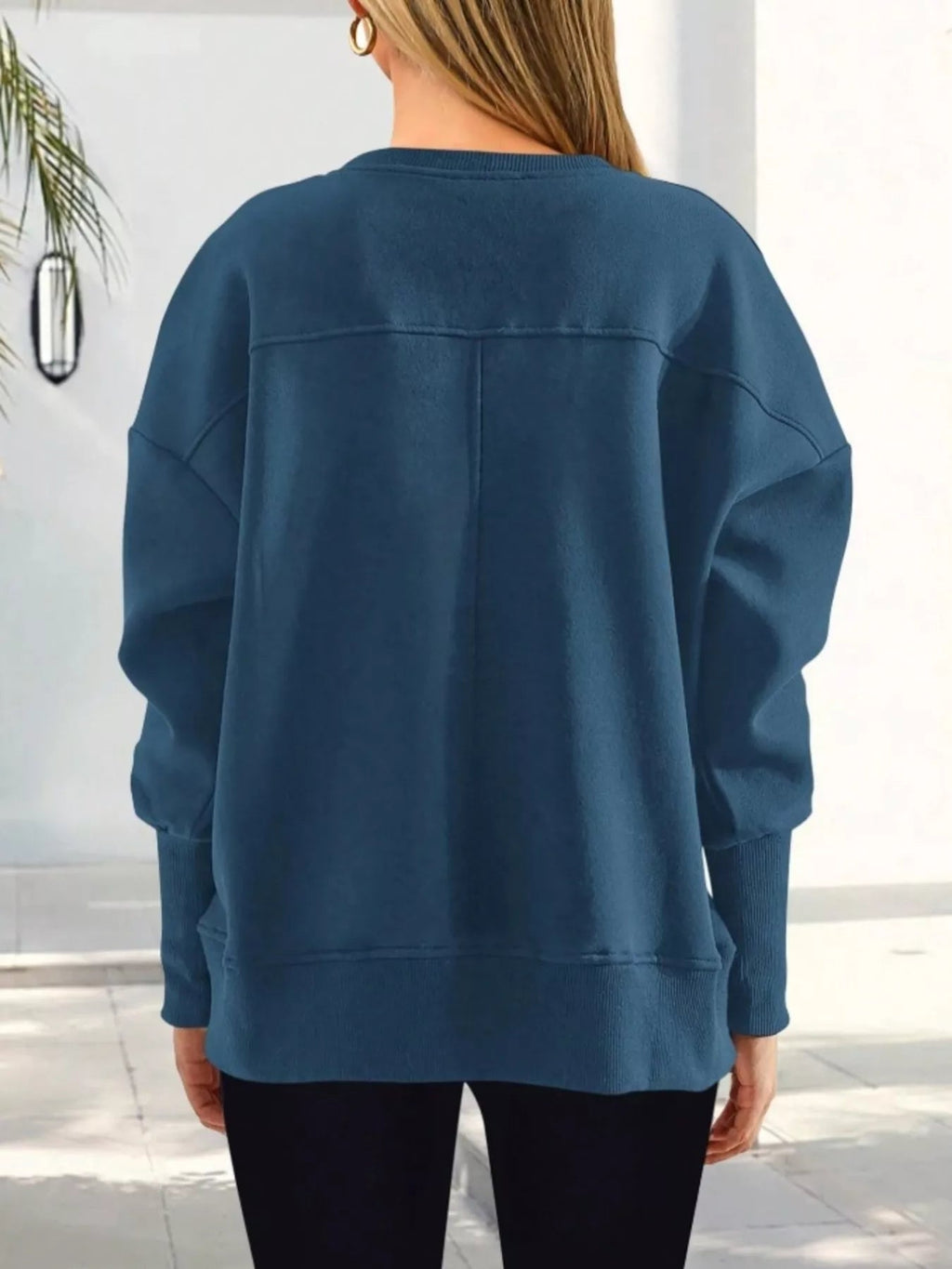 Slit Round Neck Dropped Shoulder Sweatshirt | by atgodanddesigns