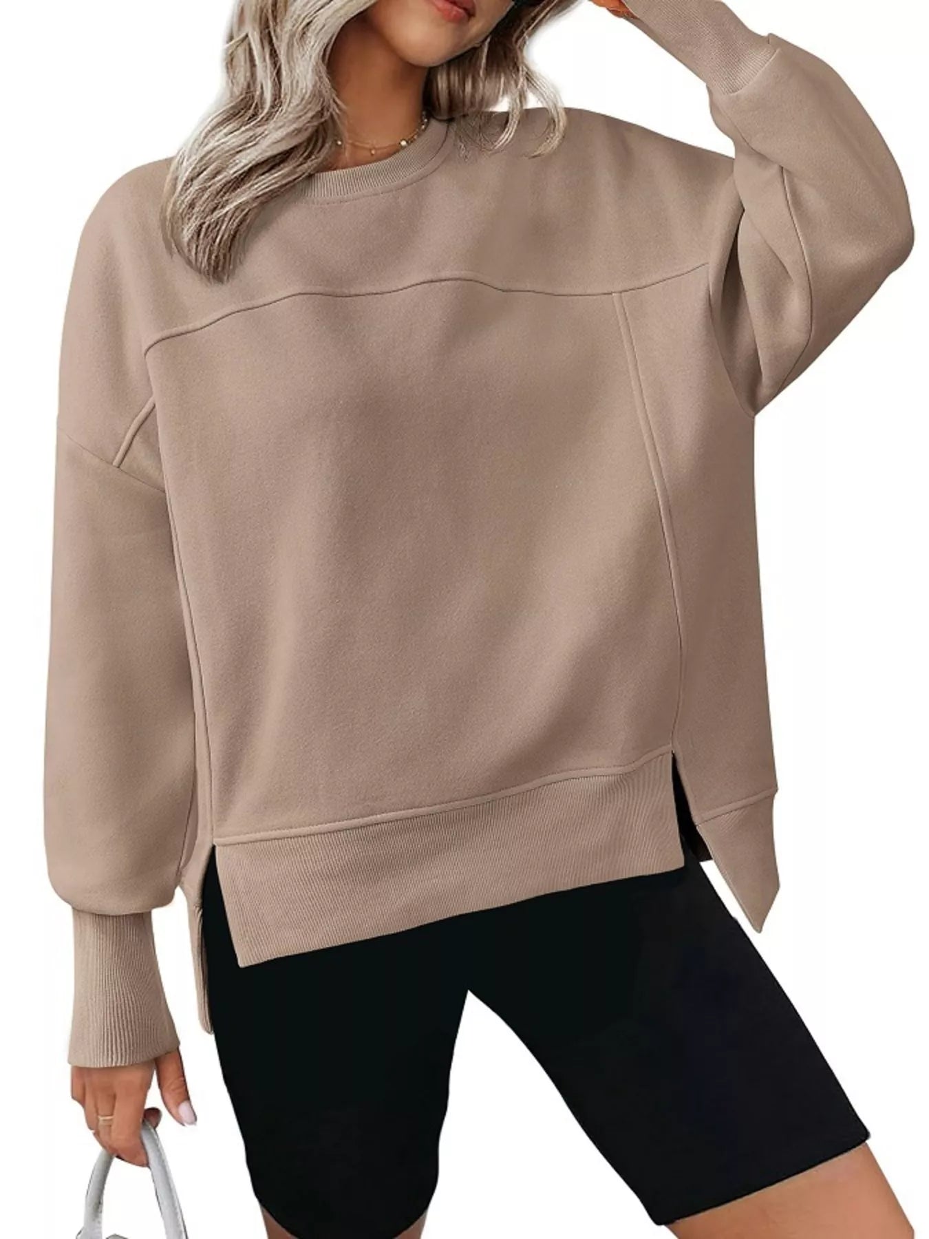 Slit Round Neck Dropped Shoulder Sweatshirt | by atgodanddesigns