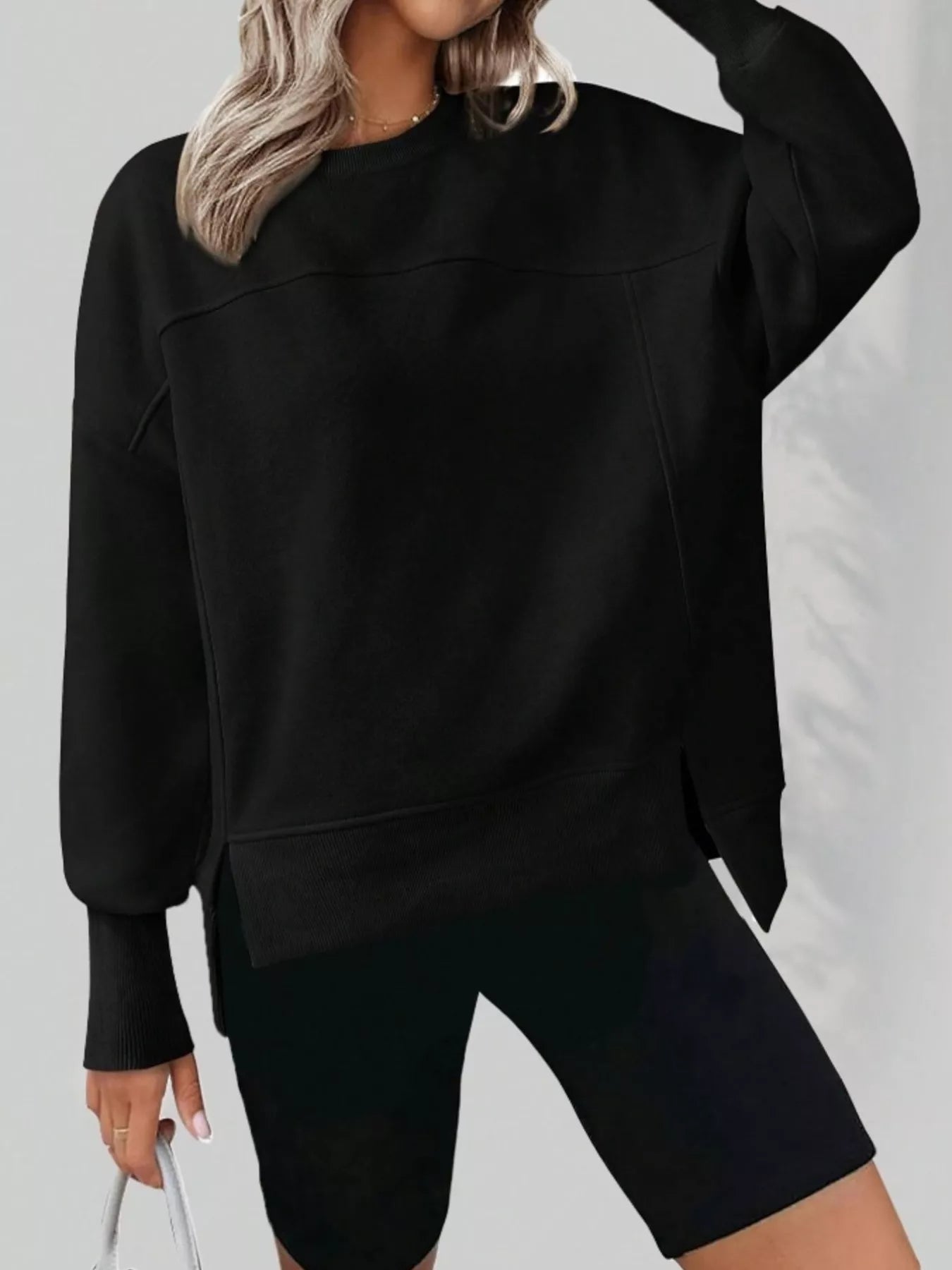 Slit Round Neck Dropped Shoulder Sweatshirt | by atgodanddesigns