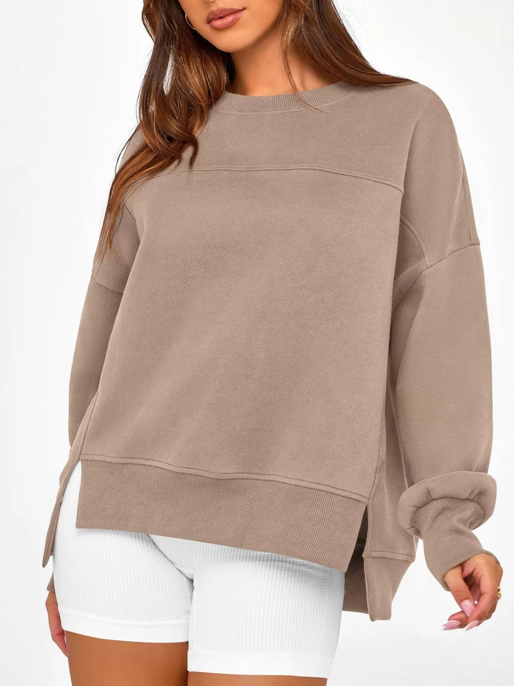 Slit Round Neck Dropped Shoulder Sweatshirt | by atgodanddesigns