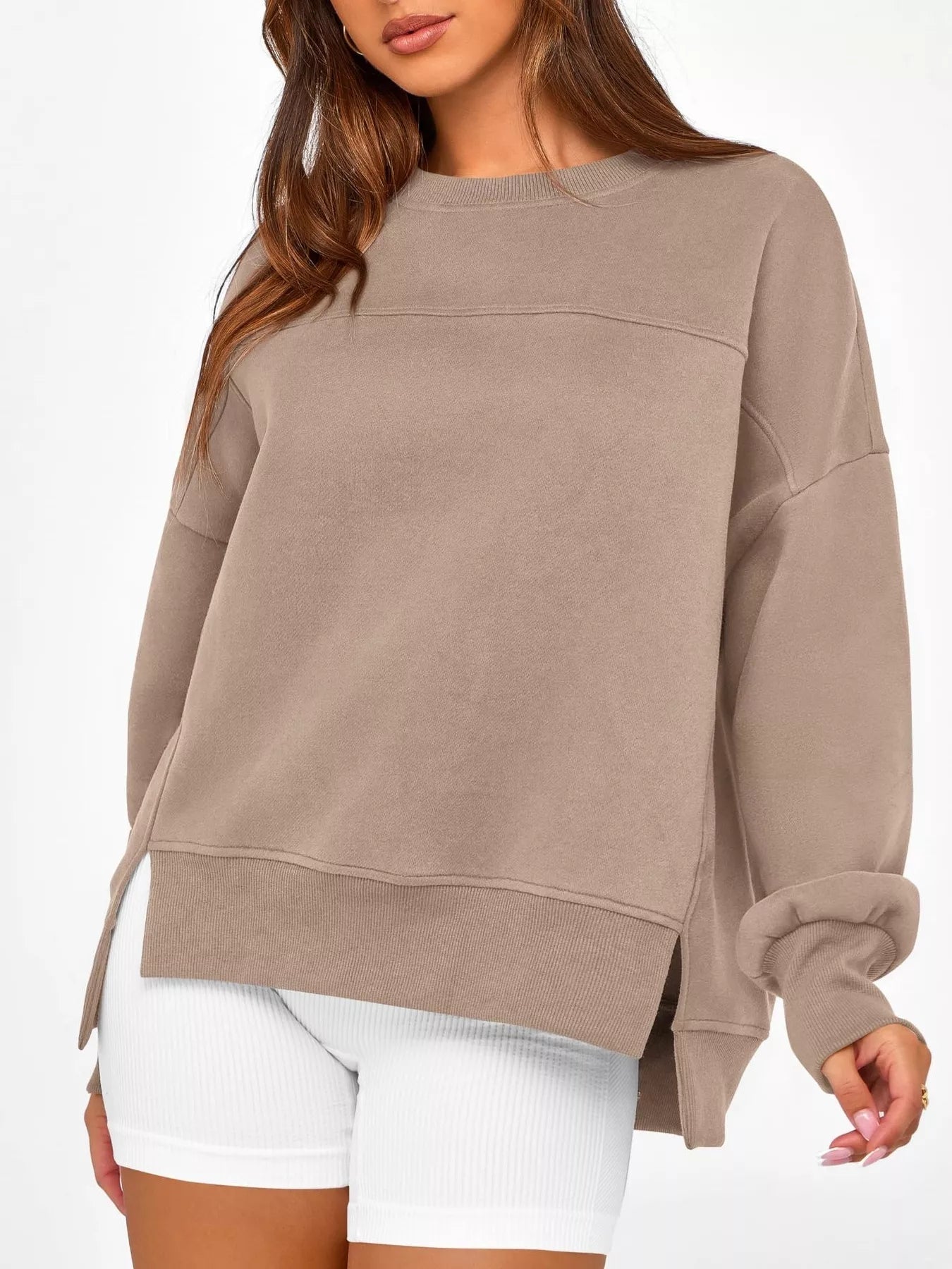 Slit Round Neck Dropped Shoulder Sweatshirt | by atgodanddesigns