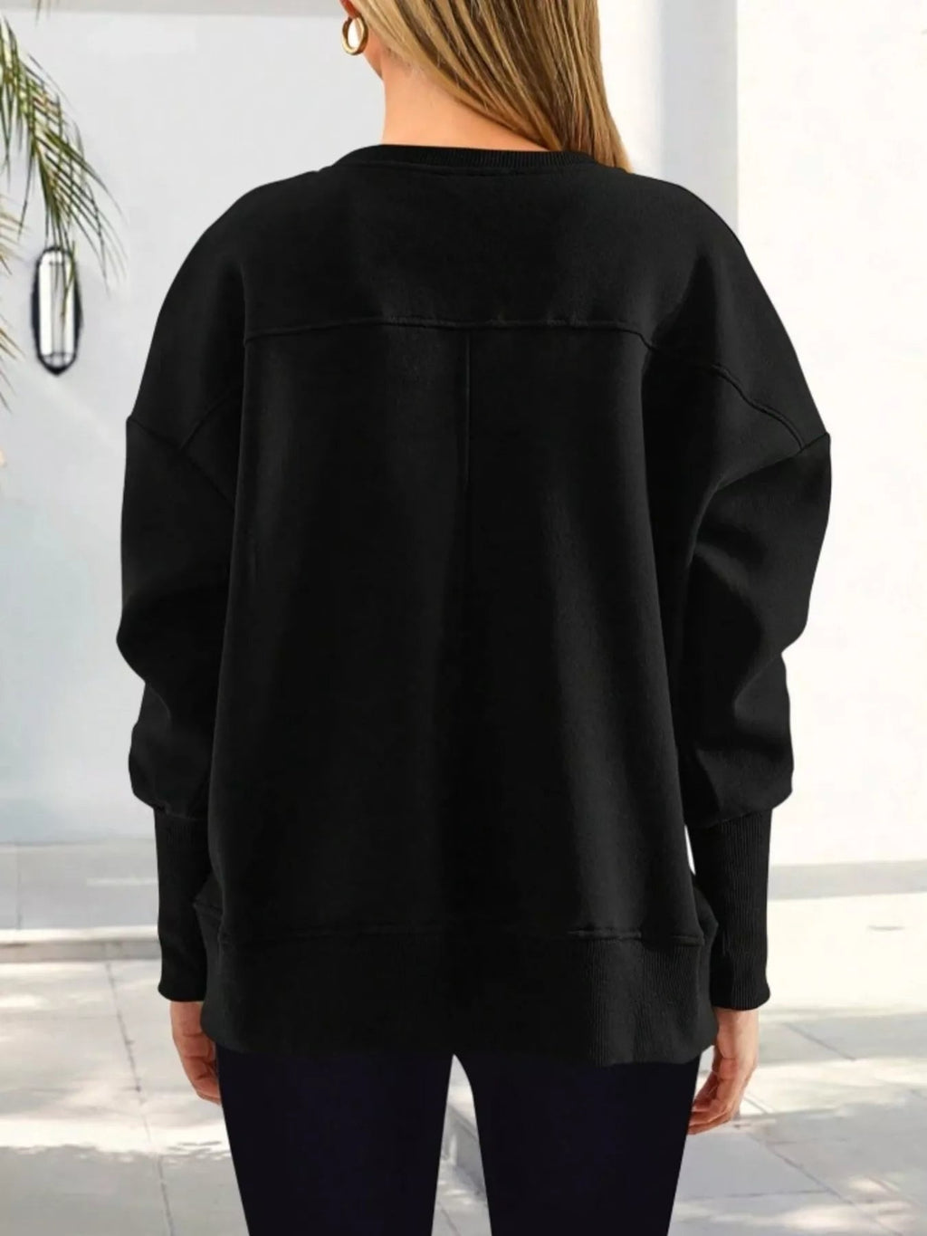 Slit Round Neck Dropped Shoulder Sweatshirt | by atgodanddesigns