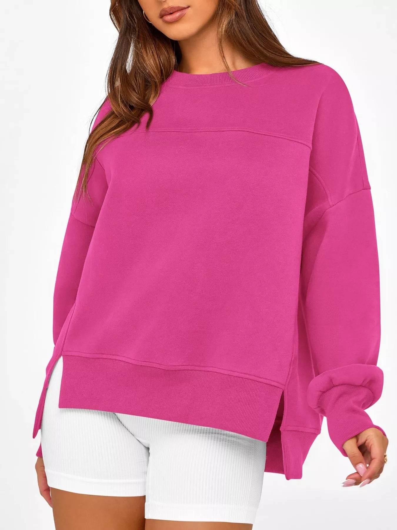 Slit Round Neck Dropped Shoulder Sweatshirt | by atgodanddesigns