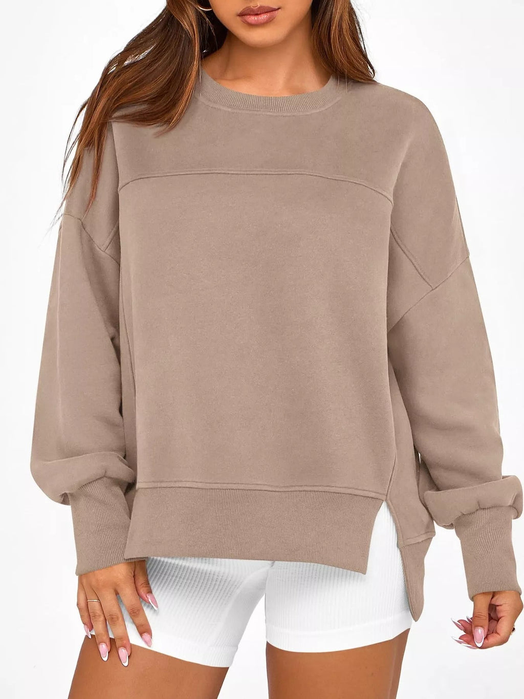 Slit Round Neck Dropped Shoulder Sweatshirt | by atgodanddesigns