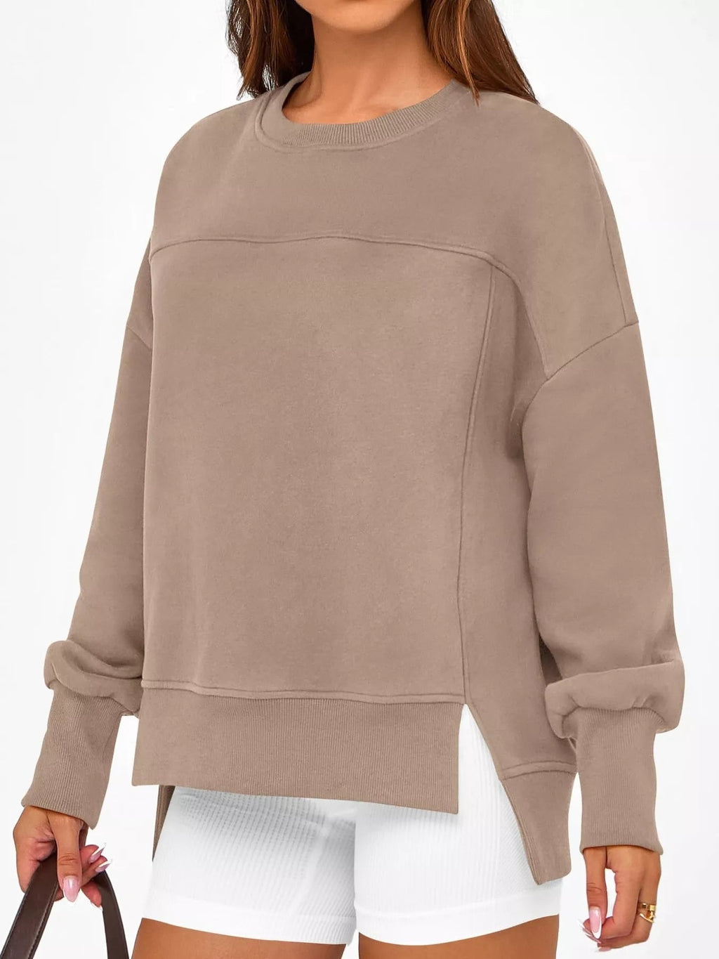 Slit Round Neck Dropped Shoulder Sweatshirt | by atgodanddesigns