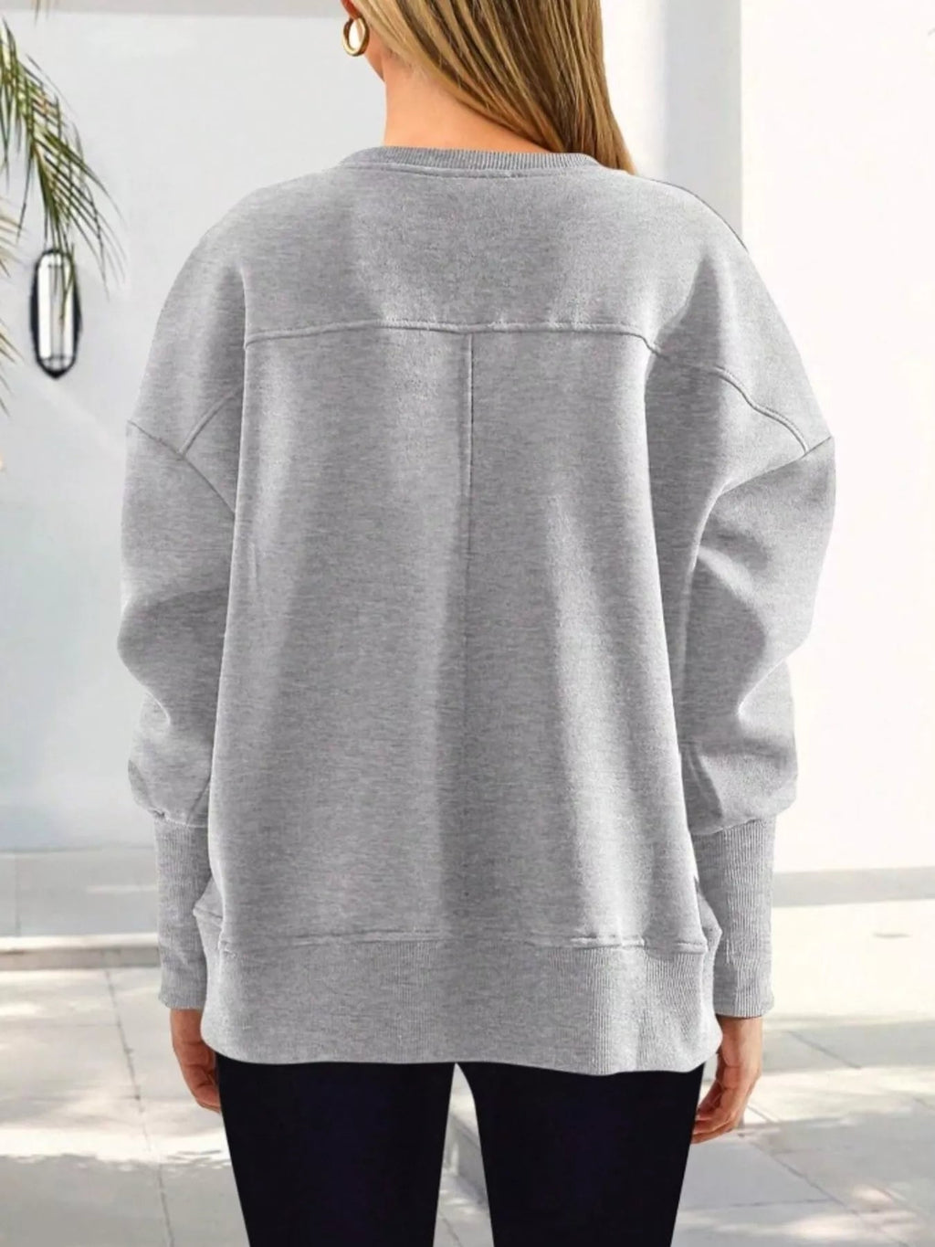 Slit Round Neck Dropped Shoulder Sweatshirt | by atgodanddesigns