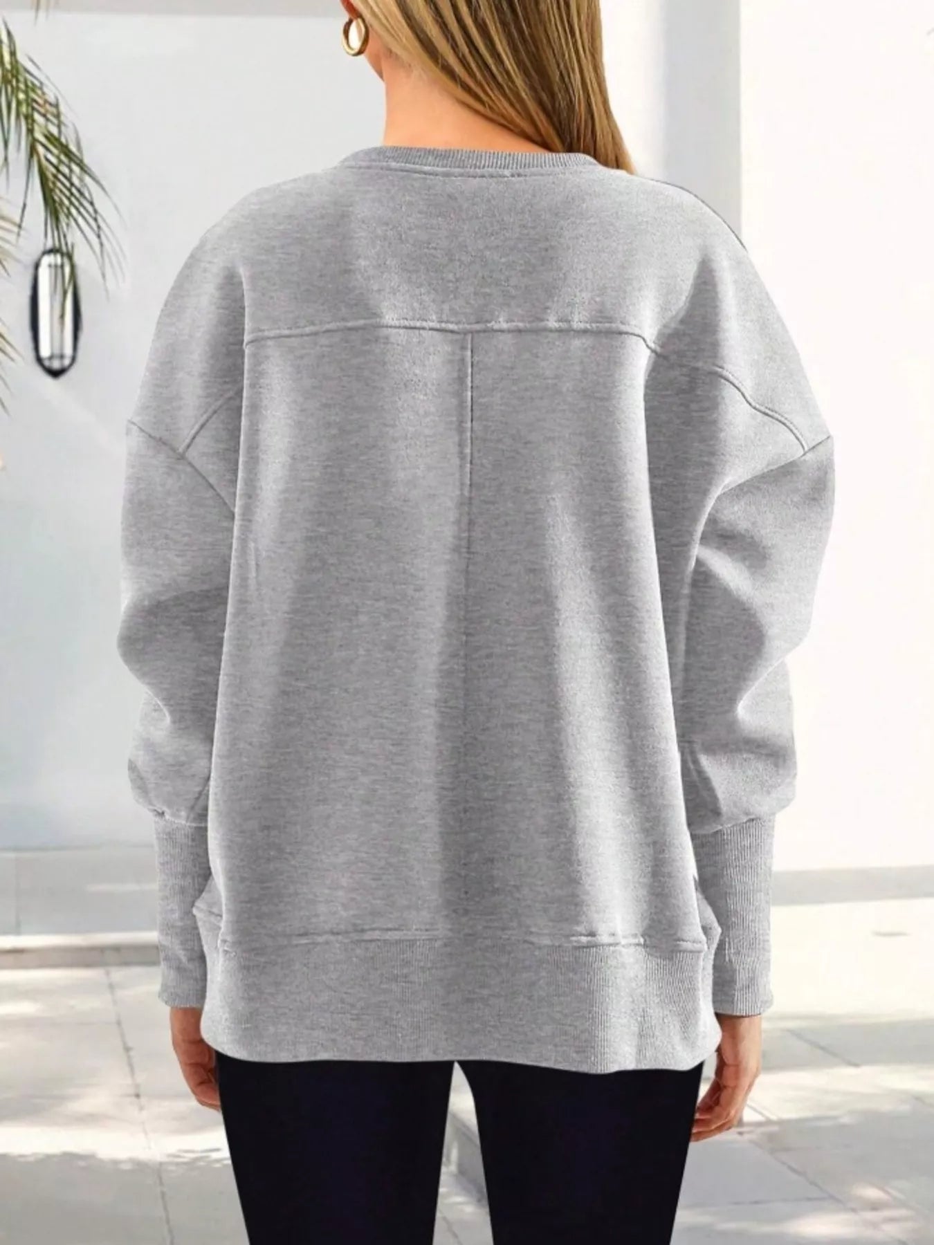 Slit Round Neck Dropped Shoulder Sweatshirt | by atgodanddesigns