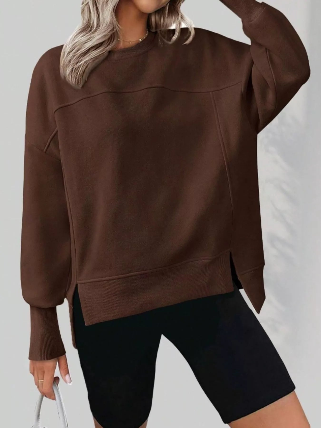 Slit Round Neck Dropped Shoulder Sweatshirt | by atgodanddesigns