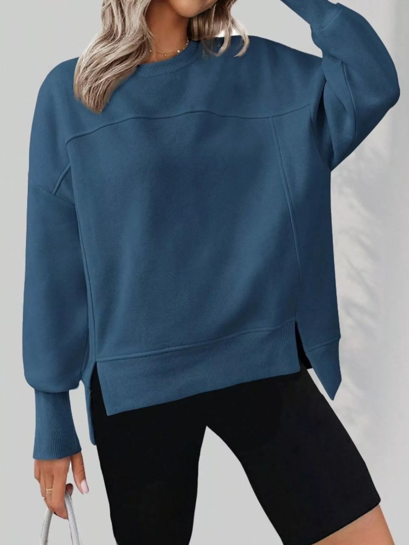 Slit Round Neck Dropped Shoulder Sweatshirt | by atgodanddesigns
