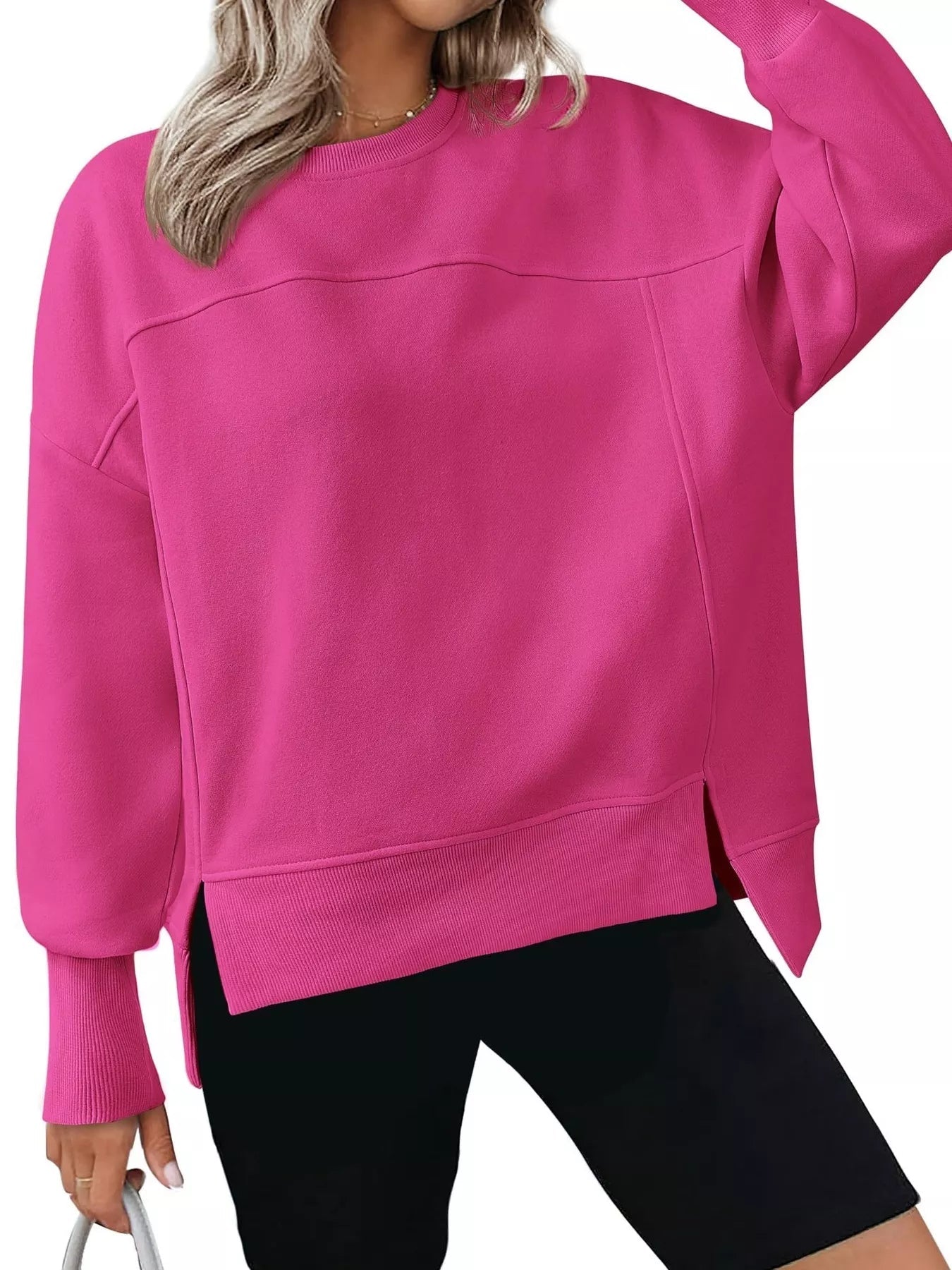 Slit Round Neck Dropped Shoulder Sweatshirt | by atgodanddesigns