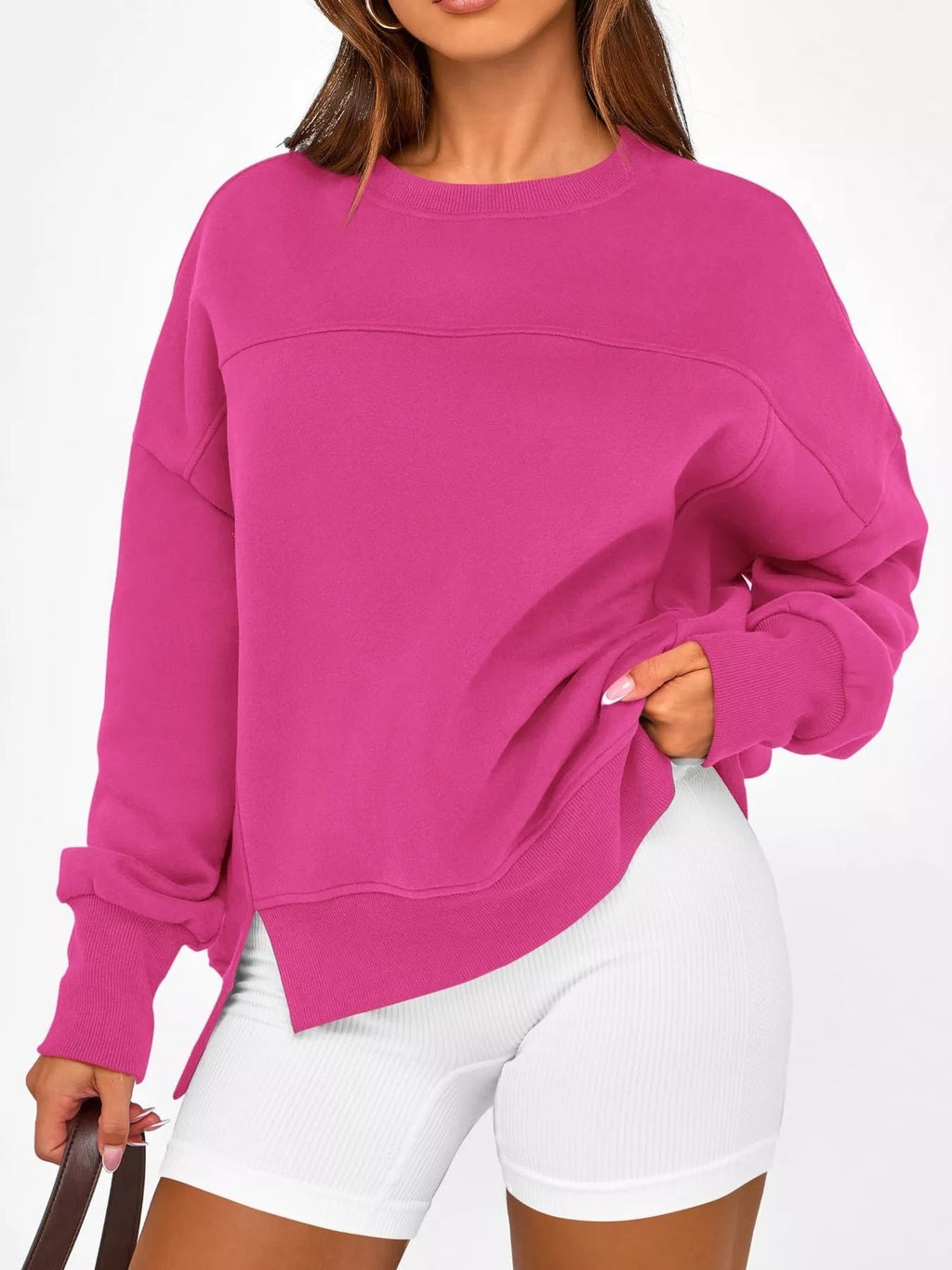 Slit Round Neck Dropped Shoulder Sweatshirt | by atgodanddesigns