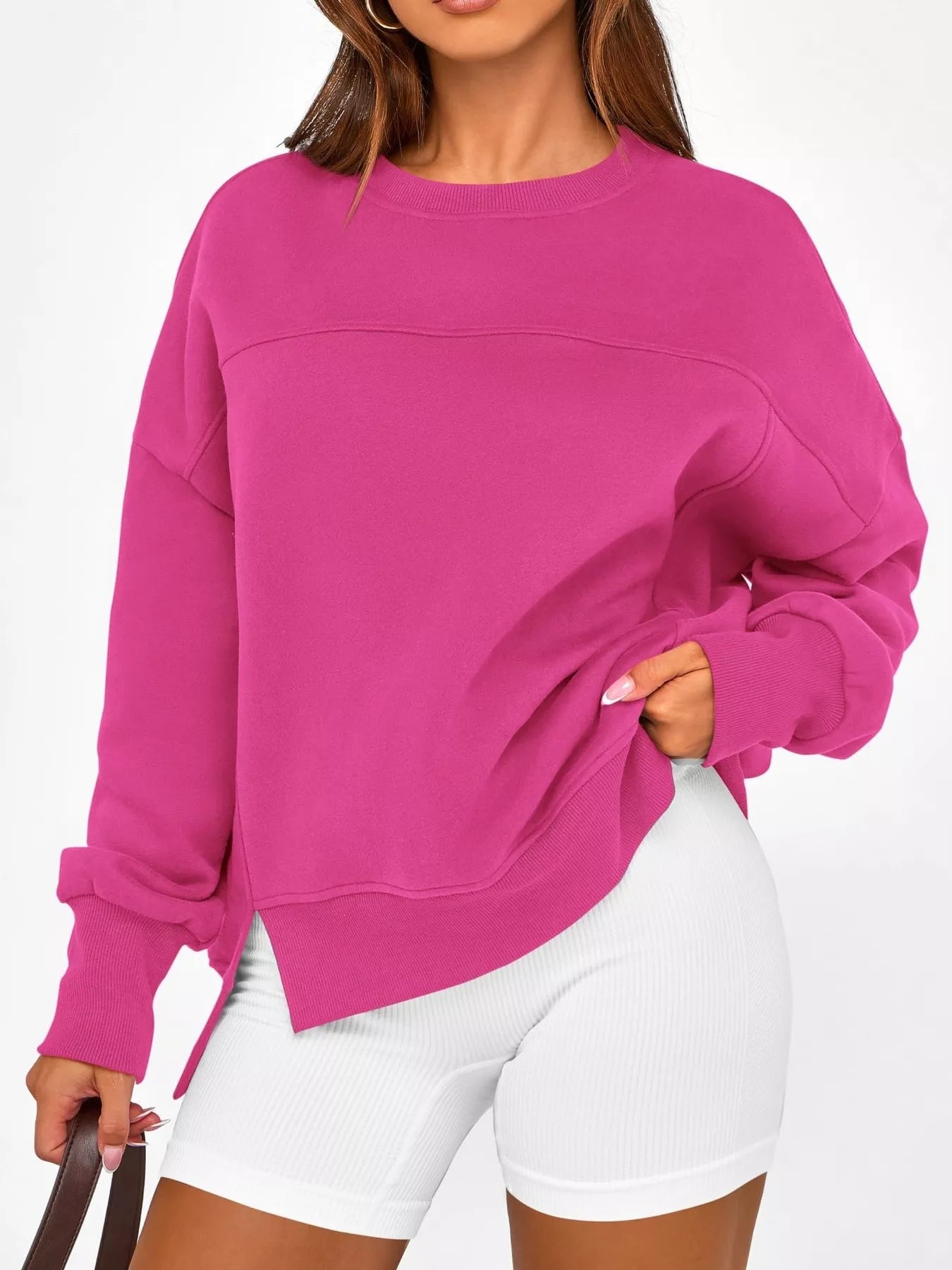 Slit Round Neck Dropped Shoulder Sweatshirt | by atgodanddesigns