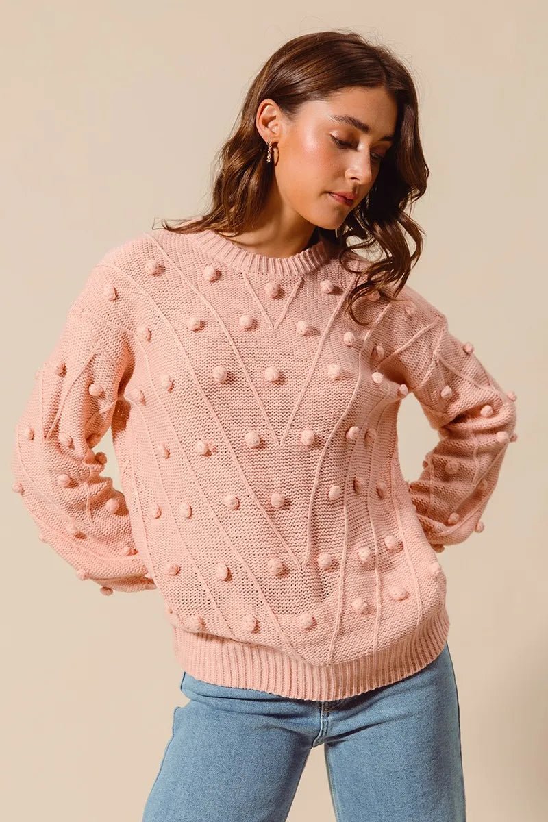 SO ME Pom Pom Textured Knit Sweater Top | by atgodanddesigns