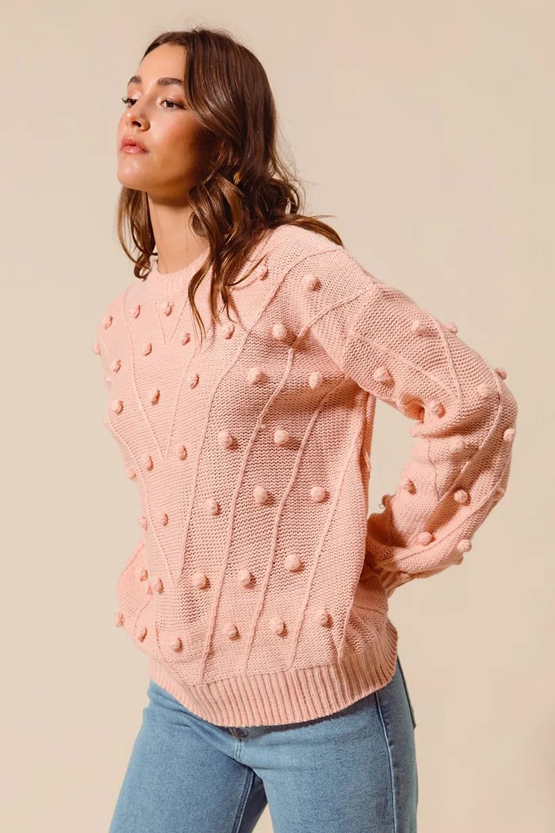 SO ME Pom Pom Textured Knit Sweater Top | by atgodanddesigns