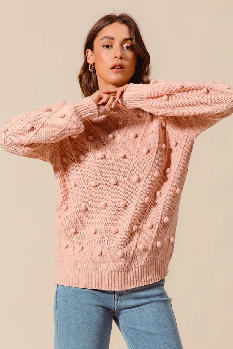 SO ME Pom Pom Textured Knit Sweater Top | by atgodanddesigns