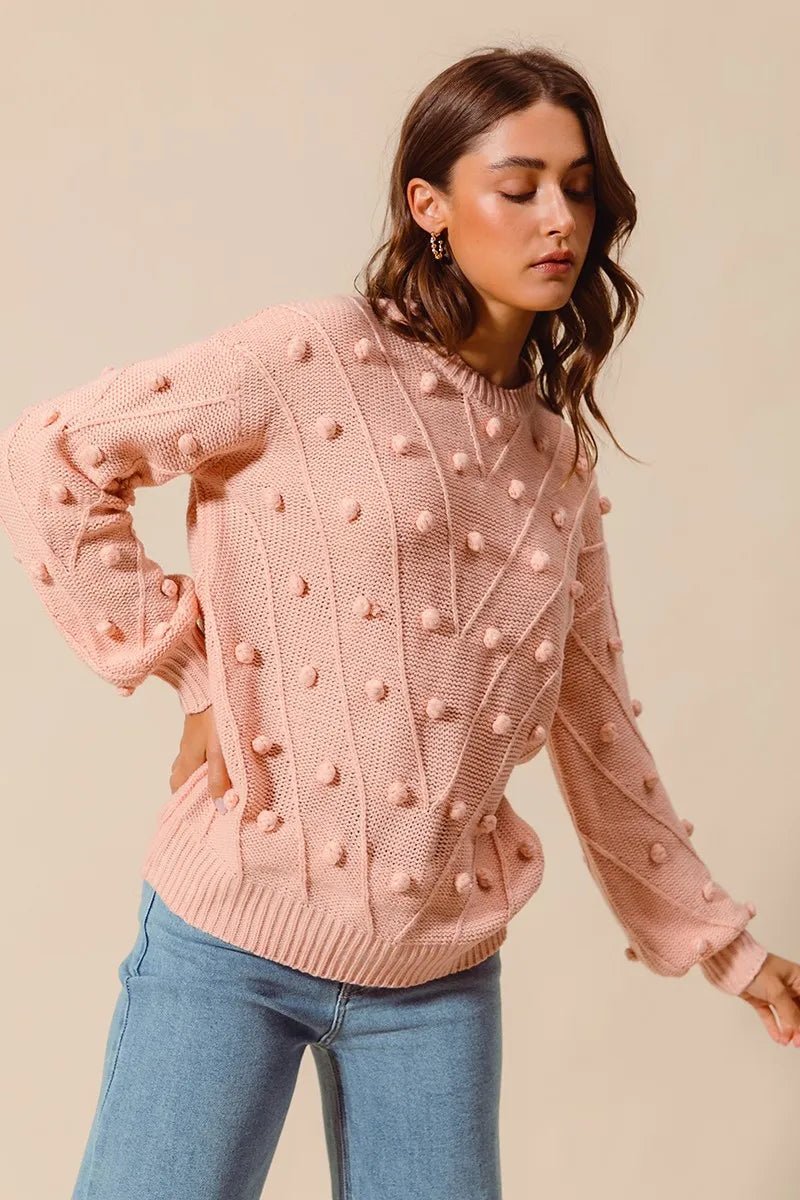 SO ME Pom Pom Textured Knit Sweater Top | by atgodanddesigns