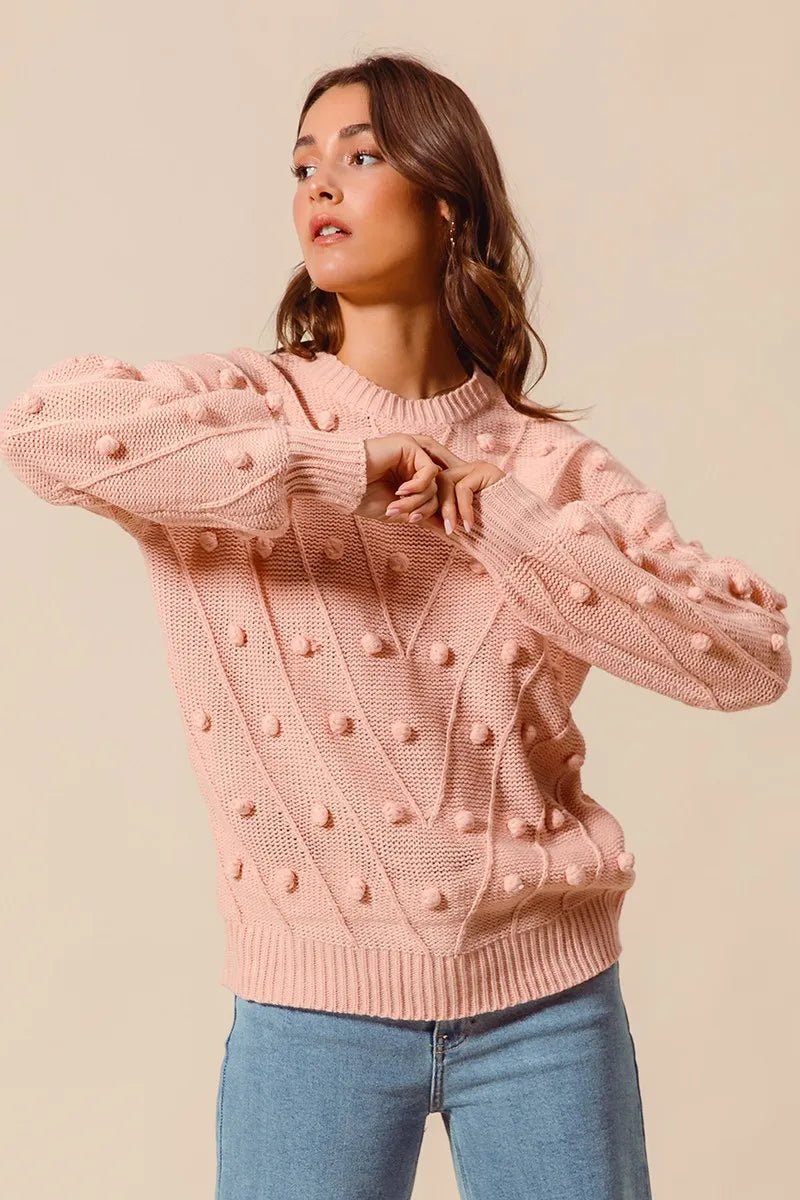 SO ME Pom Pom Textured Knit Sweater Top | by atgodanddesigns