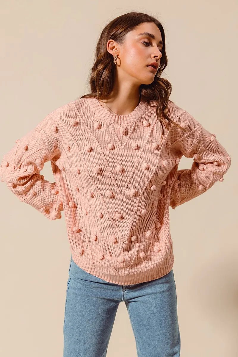 SO ME Pom Pom Textured Knit Sweater Top | by atgodanddesigns