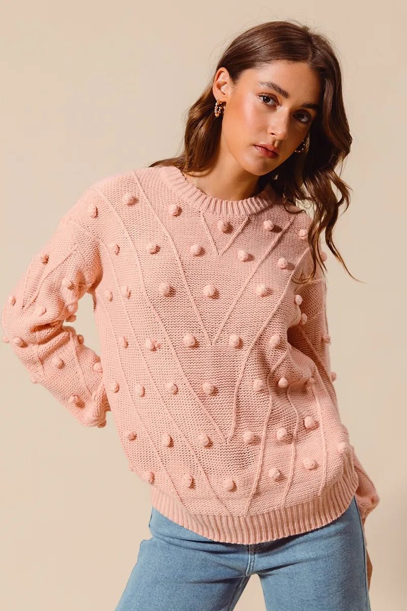SO ME Pom Pom Textured Knit Sweater Top | by atgodanddesigns