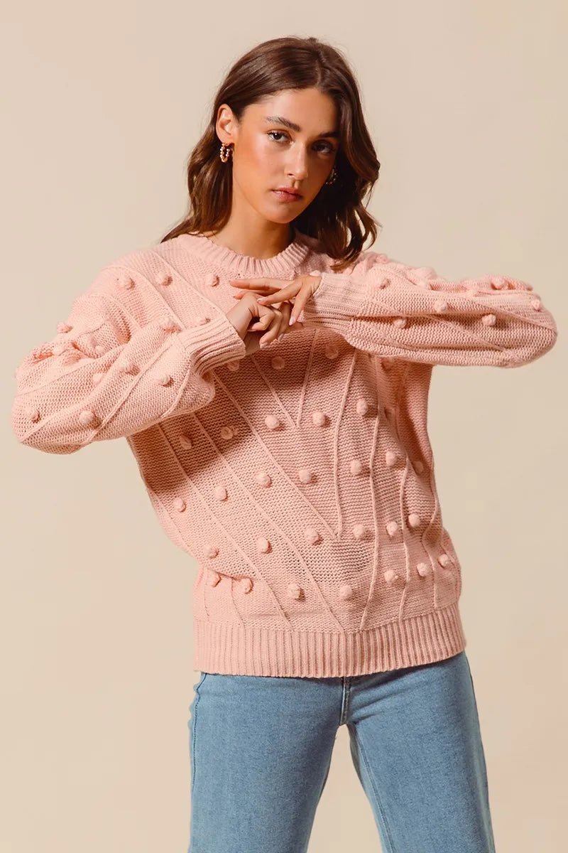 SO ME Pom Pom Textured Knit Sweater Top | by atgodanddesigns