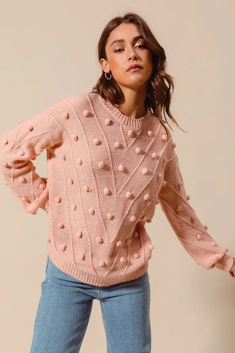 SO ME Pom Pom Textured Knit Sweater Top | by atgodanddesigns