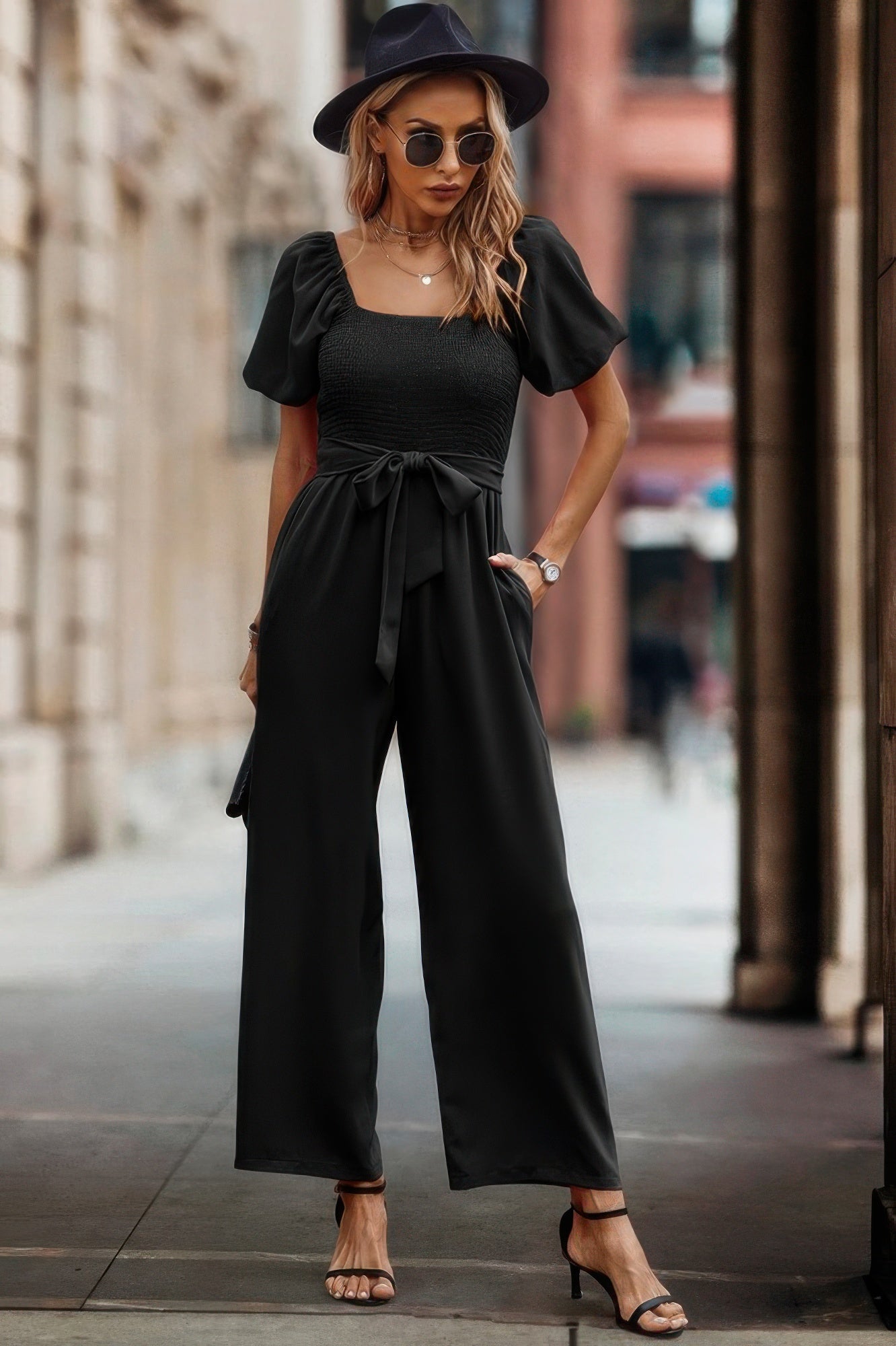 Solid Fit Square Neck Smocked Jumpsuit | by atgodanddesigns
