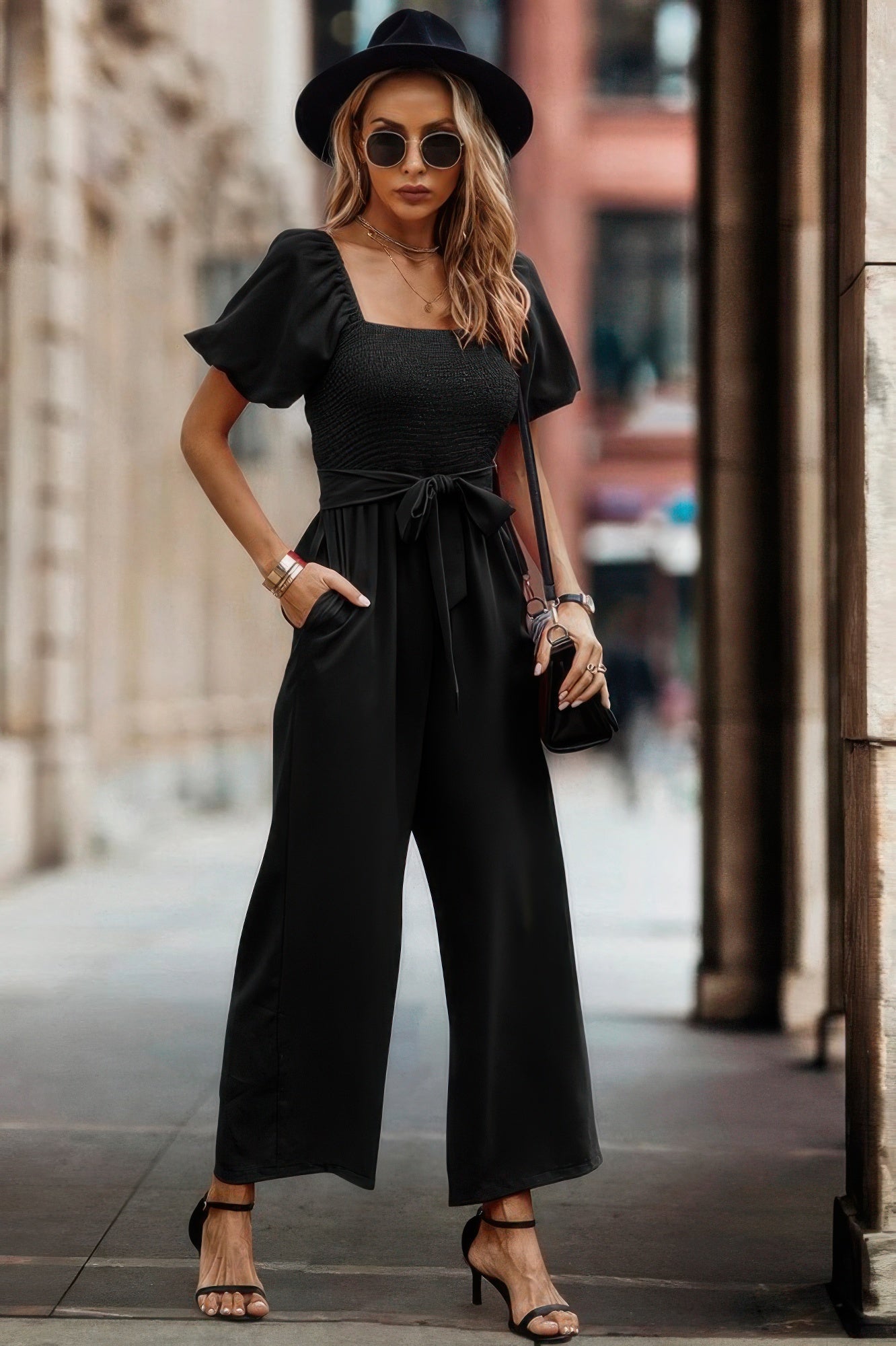 Solid Fit Square Neck Smocked Jumpsuit | by atgodanddesigns